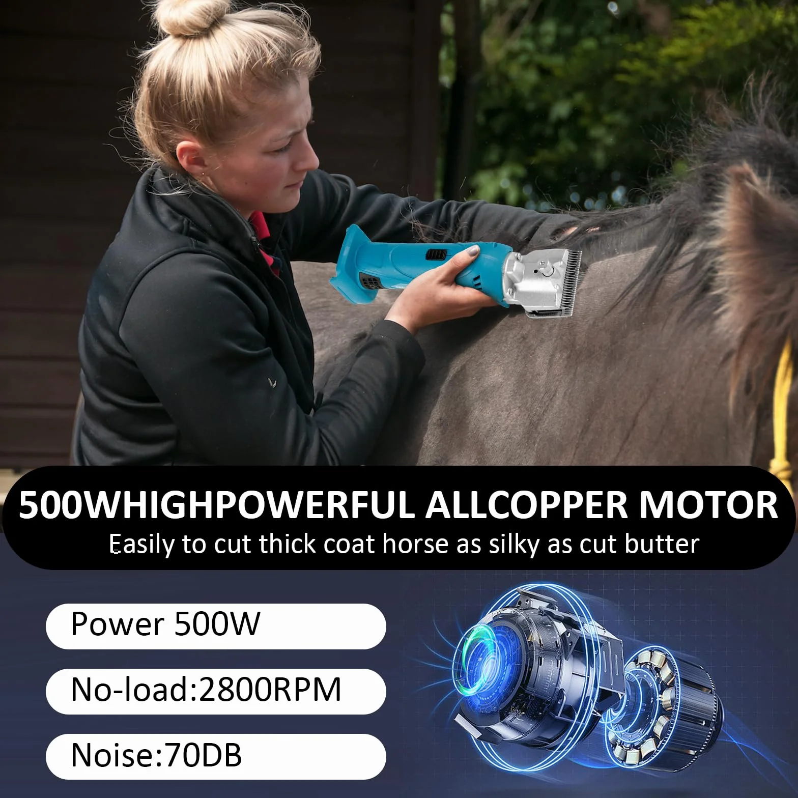 Tondeuse pour Chevaux sans Fil Compatible Makita Batteries, 6 Vitesses, 35 Dents