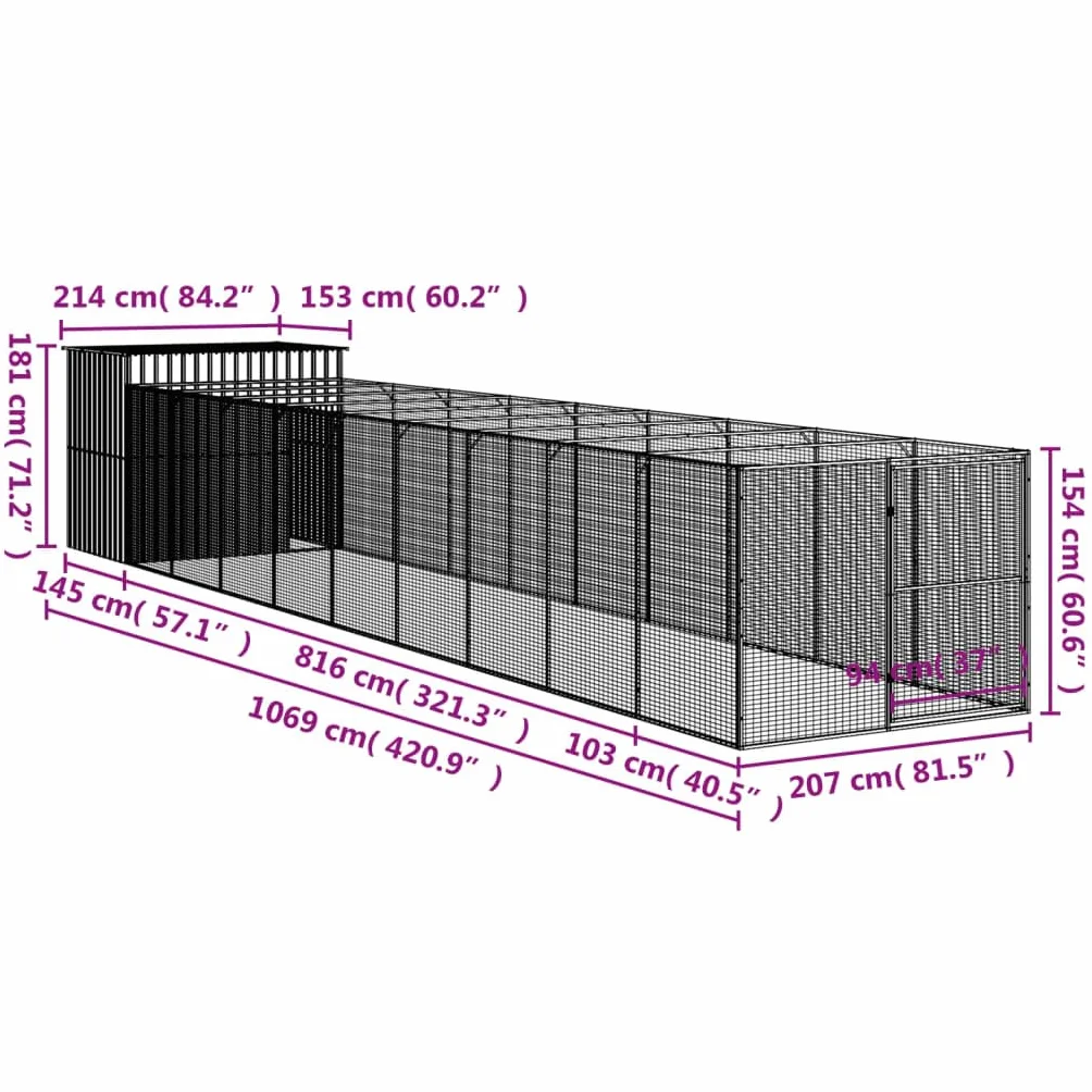 VidaXL Cage pour Chien avec Cour Anthracite 214x1069x181 cm