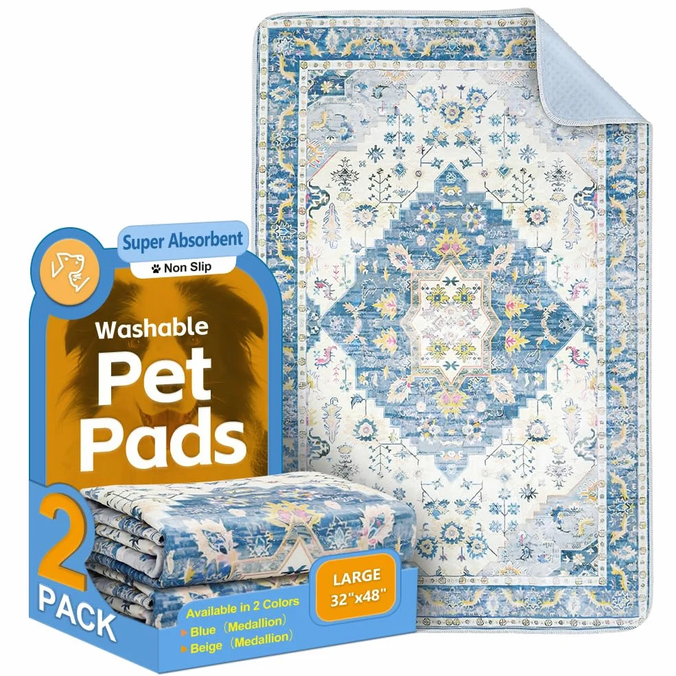 Lot de 2 tapis hygiéniques lavables pour chiens, tapis d'entraînement réutilisables pour chiot, 121,9 x 81,3 cm, super absorbants, imperméables, tapis de propreté antidérapants, tapis de litière pour