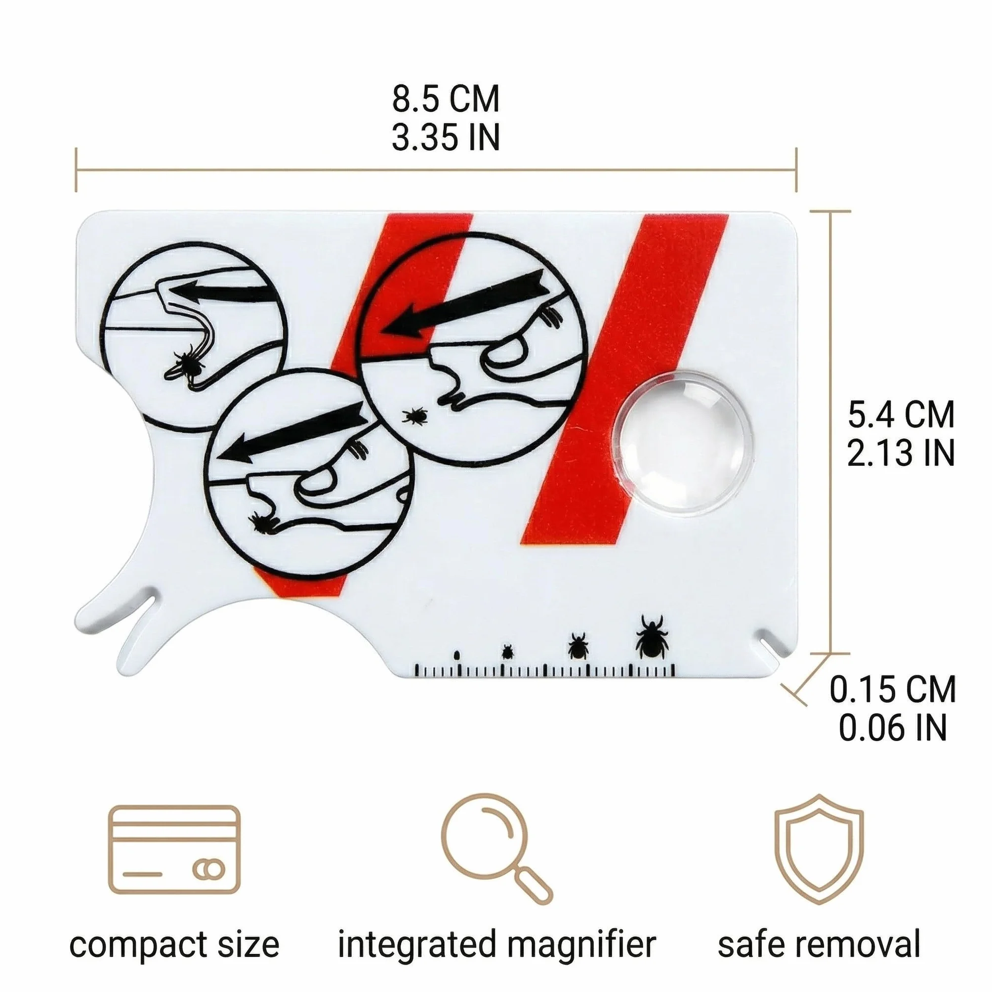 Tire Tique Carte Lot de 2 avec Loupe – Extracteur de Tiques Rapide & Sûr pour Humain, Chien, Chat, Enfants