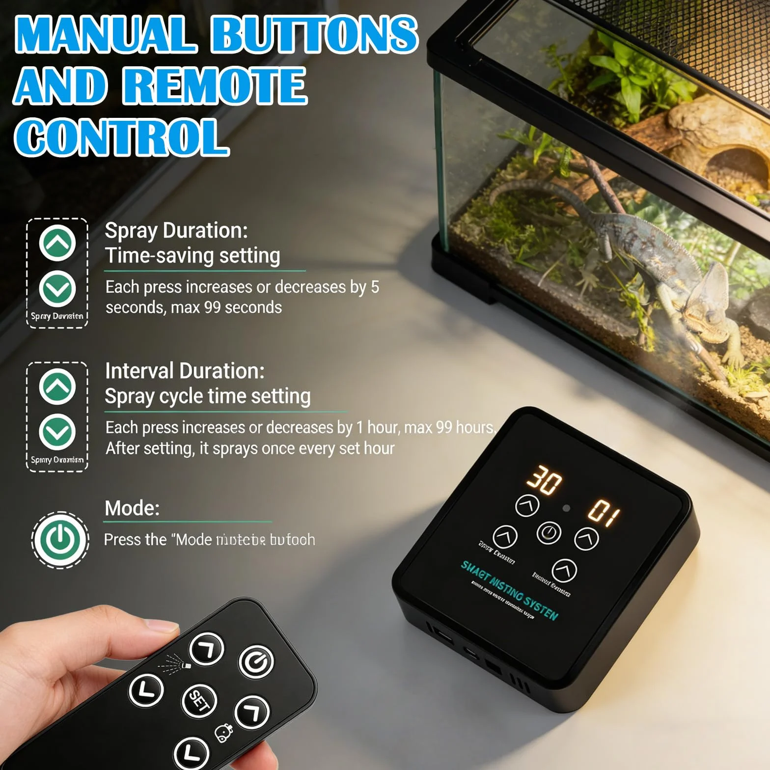 Système de Brumisation Terrarium avec Minuterie, Buse Réglable 360°, Humidificateur Intelligent Reptiles