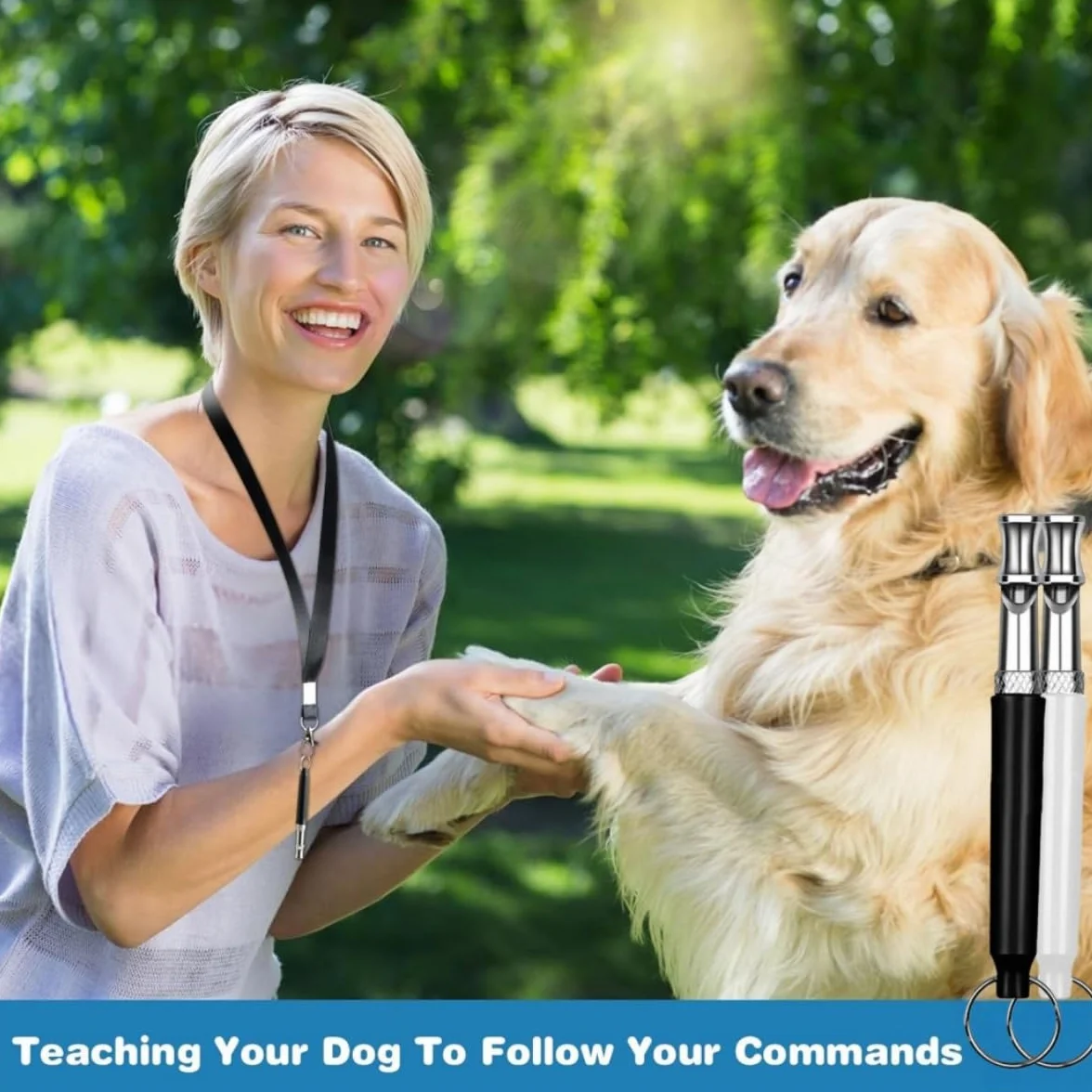 Sifflet à Ultrasons pour Chien Silencieux 2 Pièces Anti Aboiement Haute Fréquence Réglable avec Lanière Dressage Rappel