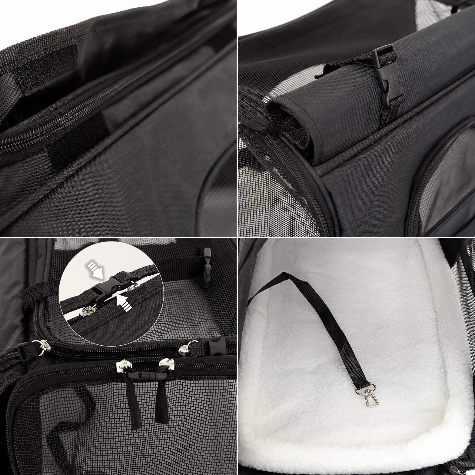 lionto Caisse de Transport Pliable pour Chien avec poignées et bandoulière, 48,5x27x31,5 cm, en Tissu Oxford Robuste et Maille, Caisse pour Chat avec Coussin Doux, idéale pour l’Avion, Noire