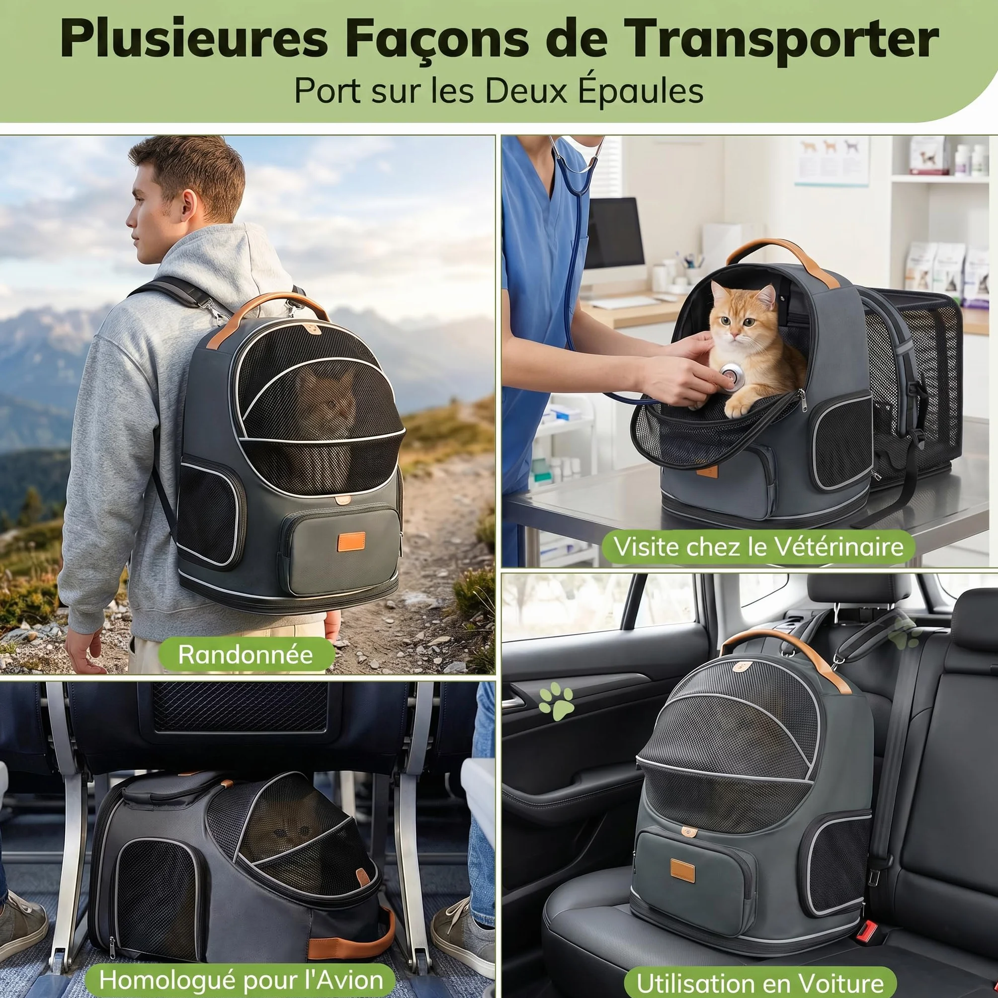 Morpilot Sac Transport 102% Extensible pour Chien avec Peluche Amovible Et Laisse De Sécurité Intérieure Sac à Dos Pliable pour Chat pour Train/Voiture/Voyage