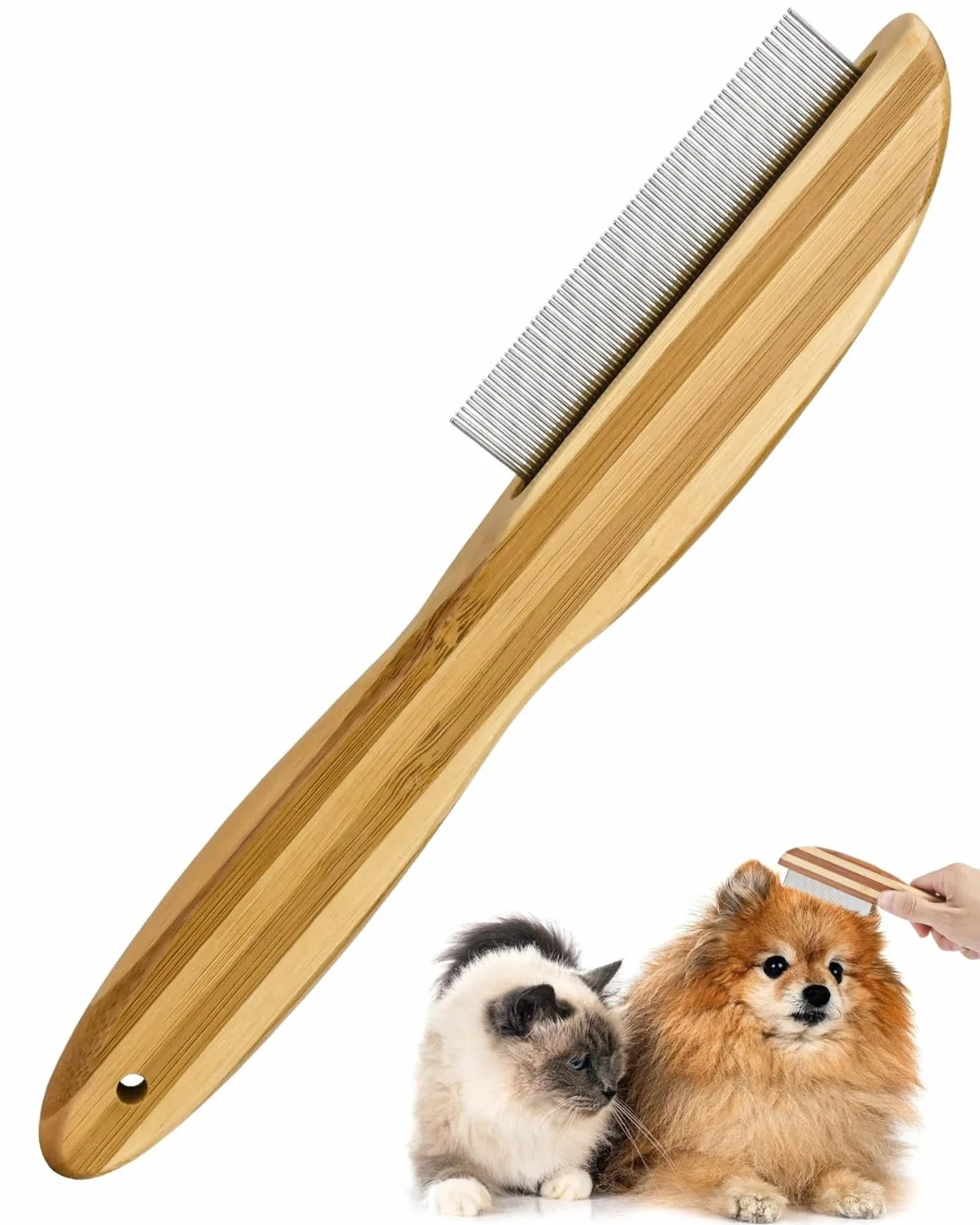 1 peigne à dents anti-pelliculaire avec manche en bois,peigne à dents ultra-fin avec acné en métal,peigne à puces multifonctionnel,peigne à tiques,peigne de soin pour adultes,chiens,chats