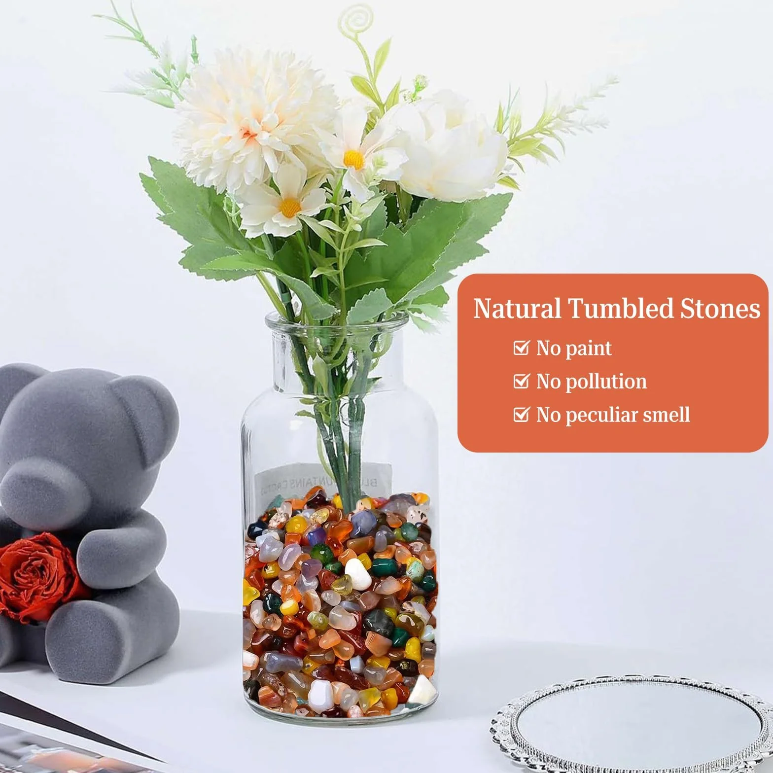 DabbOo 200g Décoration Aquarium Sable Decoratif Copeaux de Cristal Naturel éCrasé Convient pour Aquarium Réservoir en Verre Pot de Fleur Décoration de Sol de Jardin(4-6mm Gravier D'agate Colorée)
