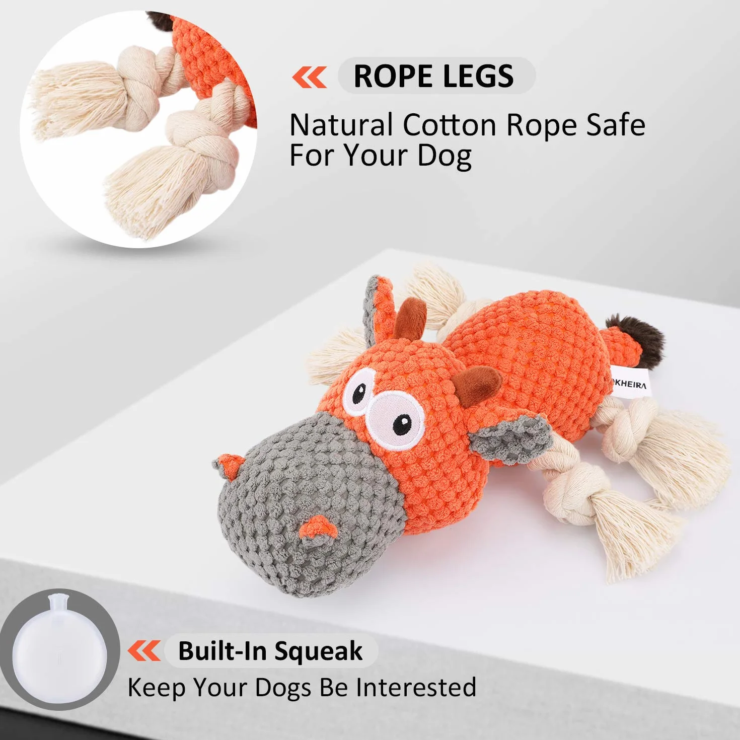 Jouets pour Chiens Interactifs Couineurs Robustes avec Chiffon en Coton et Papier Froissé Orangée Bovins