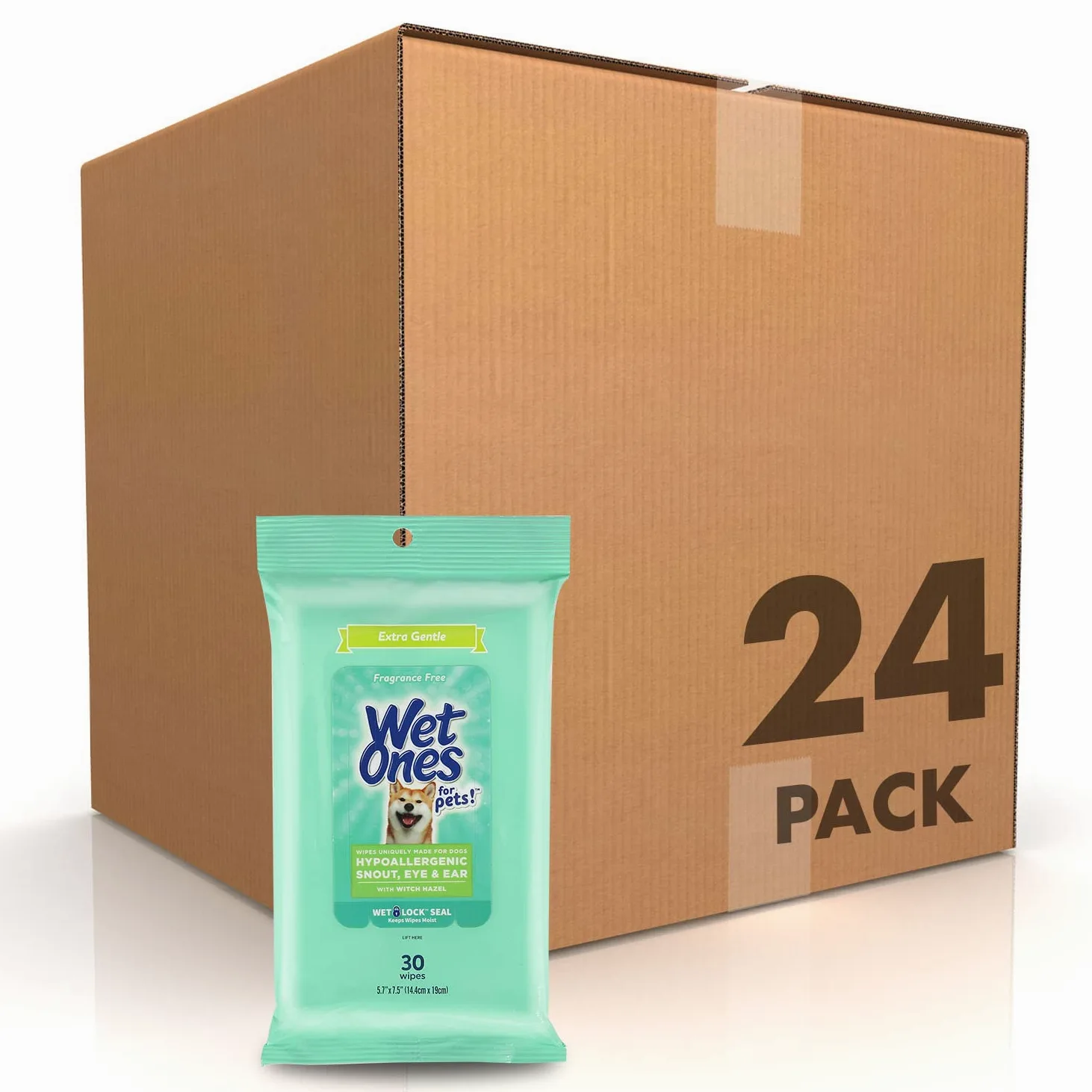 Wet Ones for Pets Lot de 30 paquets de 24 lingettes extra douces pour chien avec hamamélis pour museau, yeux, oreilles - Lingettes pour chien sans parfum avec fermeture humide