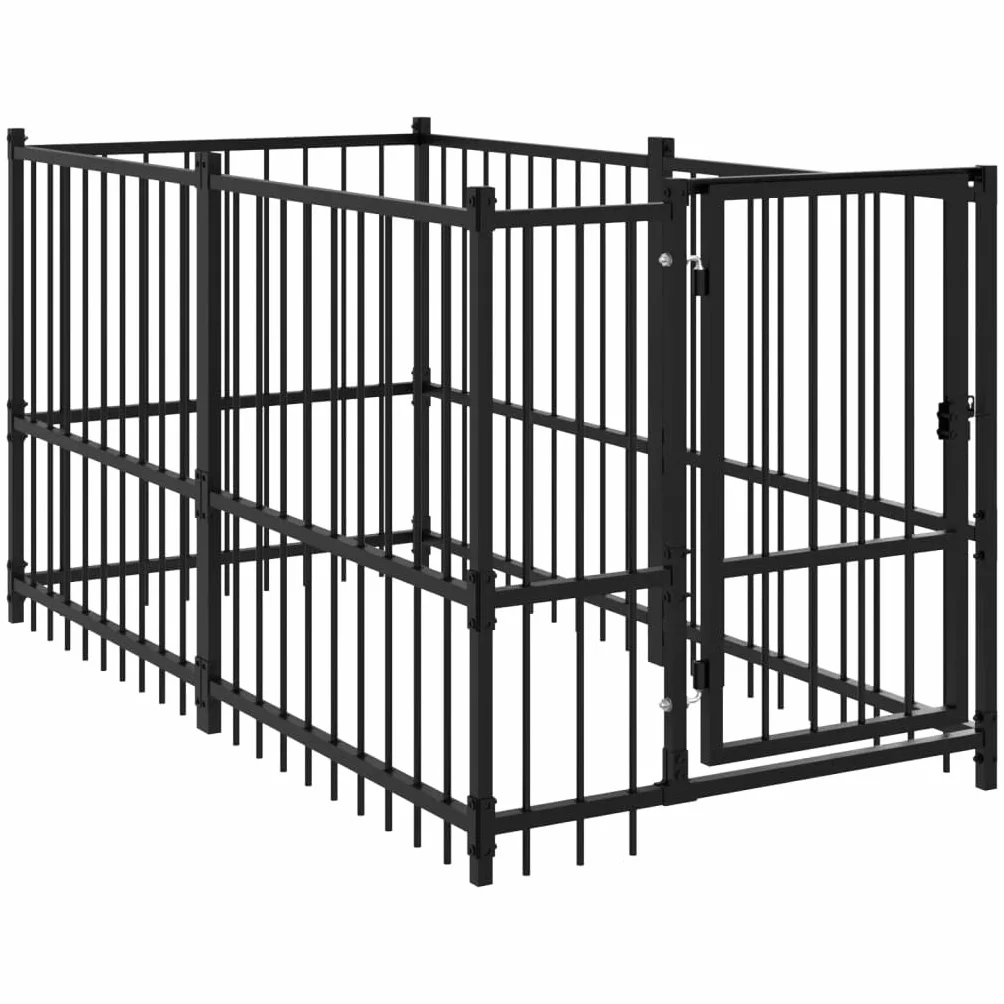 vidaXL Chenil pour Chien Noir Acier 193,5x97x100 cm Cage Enclos