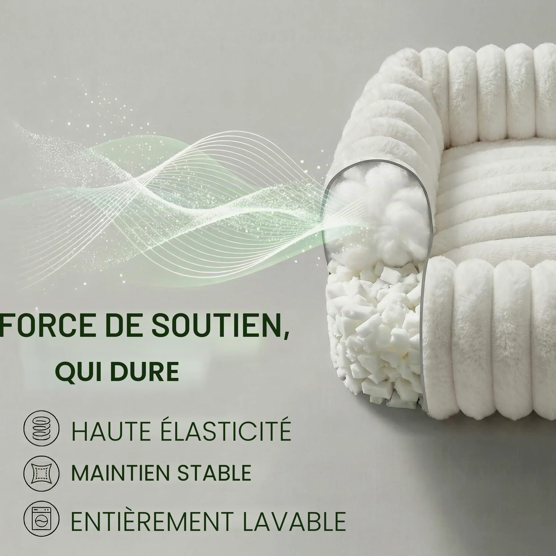 Panier pour Chien 63x53x18cm, Fausse Fourrure Lapin, Blanc | Pour petits et moyens chiens, motif ondulé, douce au toucher, housse déhoussable et lavable, confortable