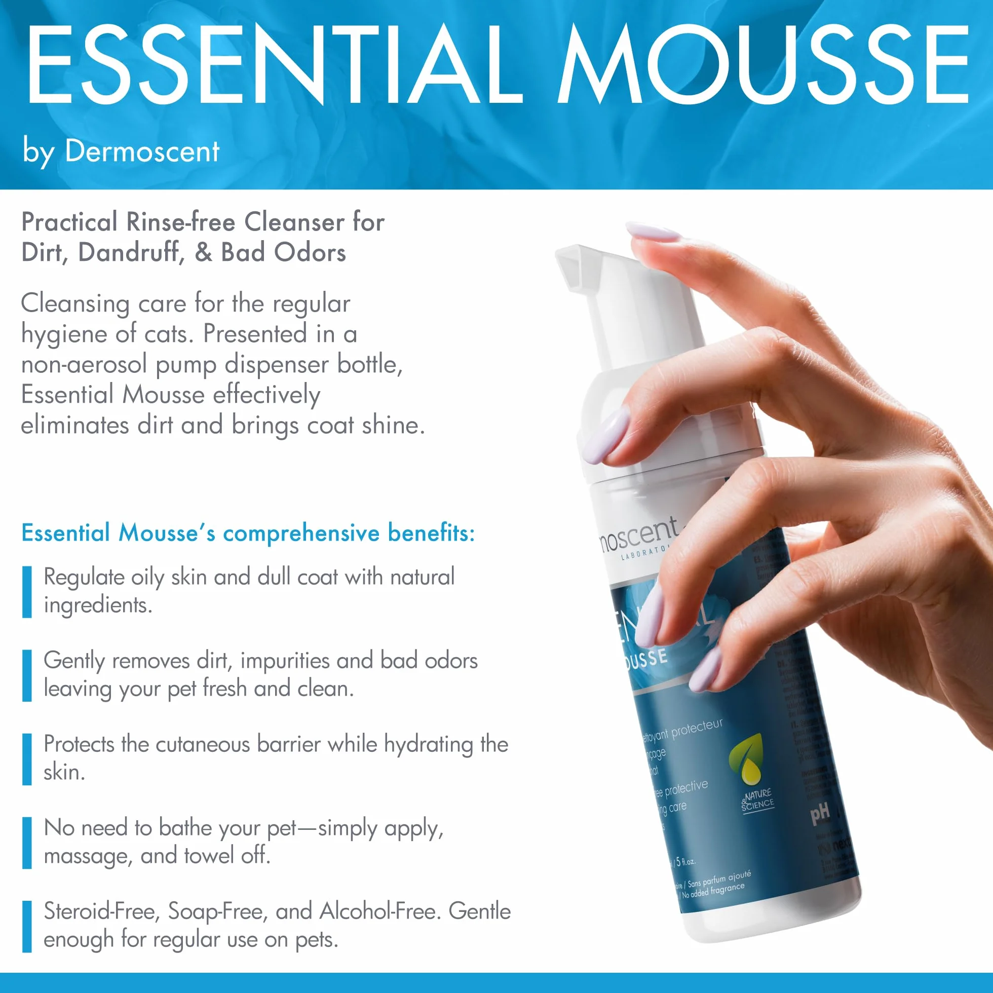 Dermoscent Essential Mousse pour Chat 150 ML Soin Nettoyant Protecteur sans Rinçage