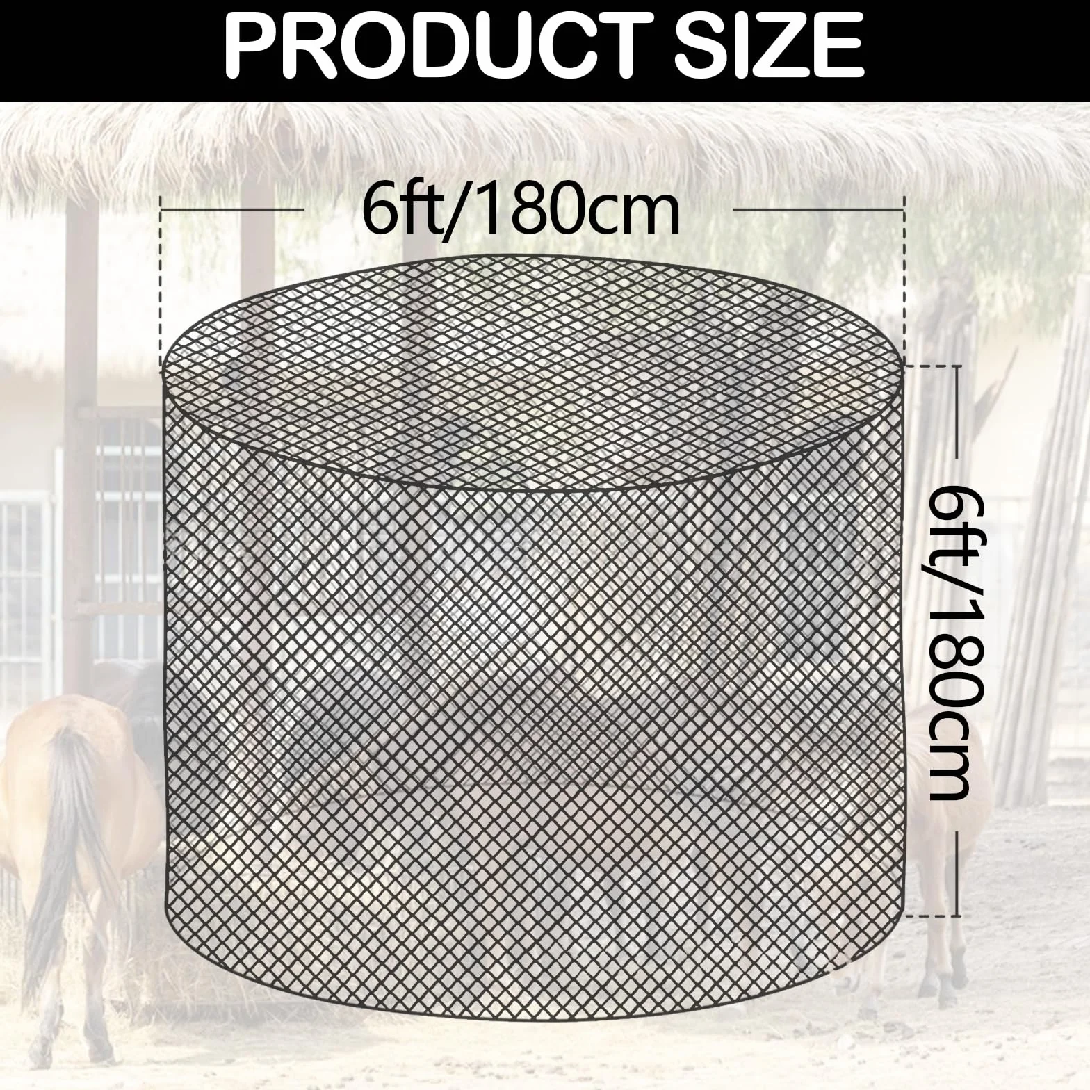 Grand Filet à Foin pour Chevaux, Filet Foin Botte Ronde Diamètre 180cm Hauteur 180cm Maille 4,5cm x 4,5cm