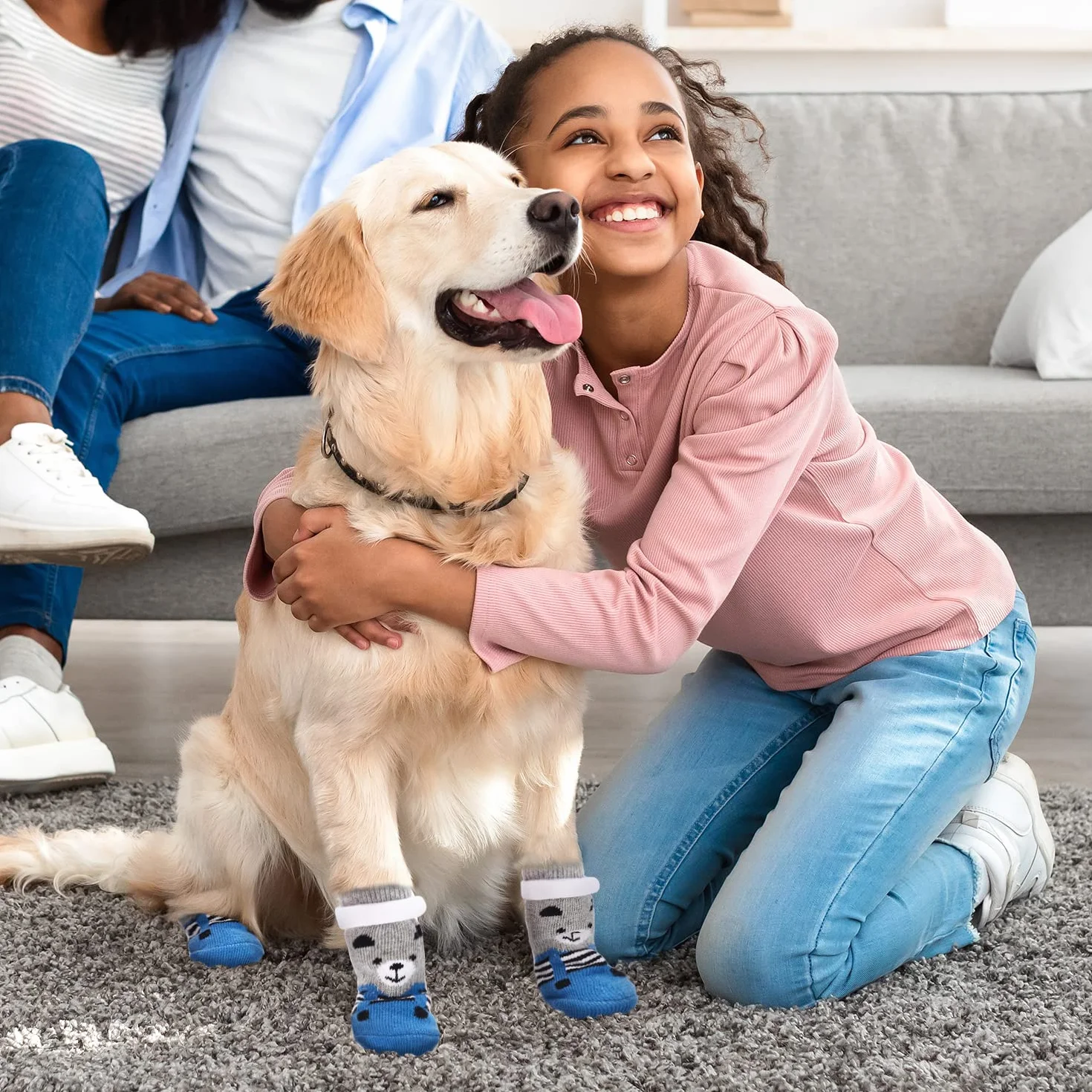 PETLOFT Chaussettes antidérapantes 4 pièces pour Chiens Grands et Petits Gris M