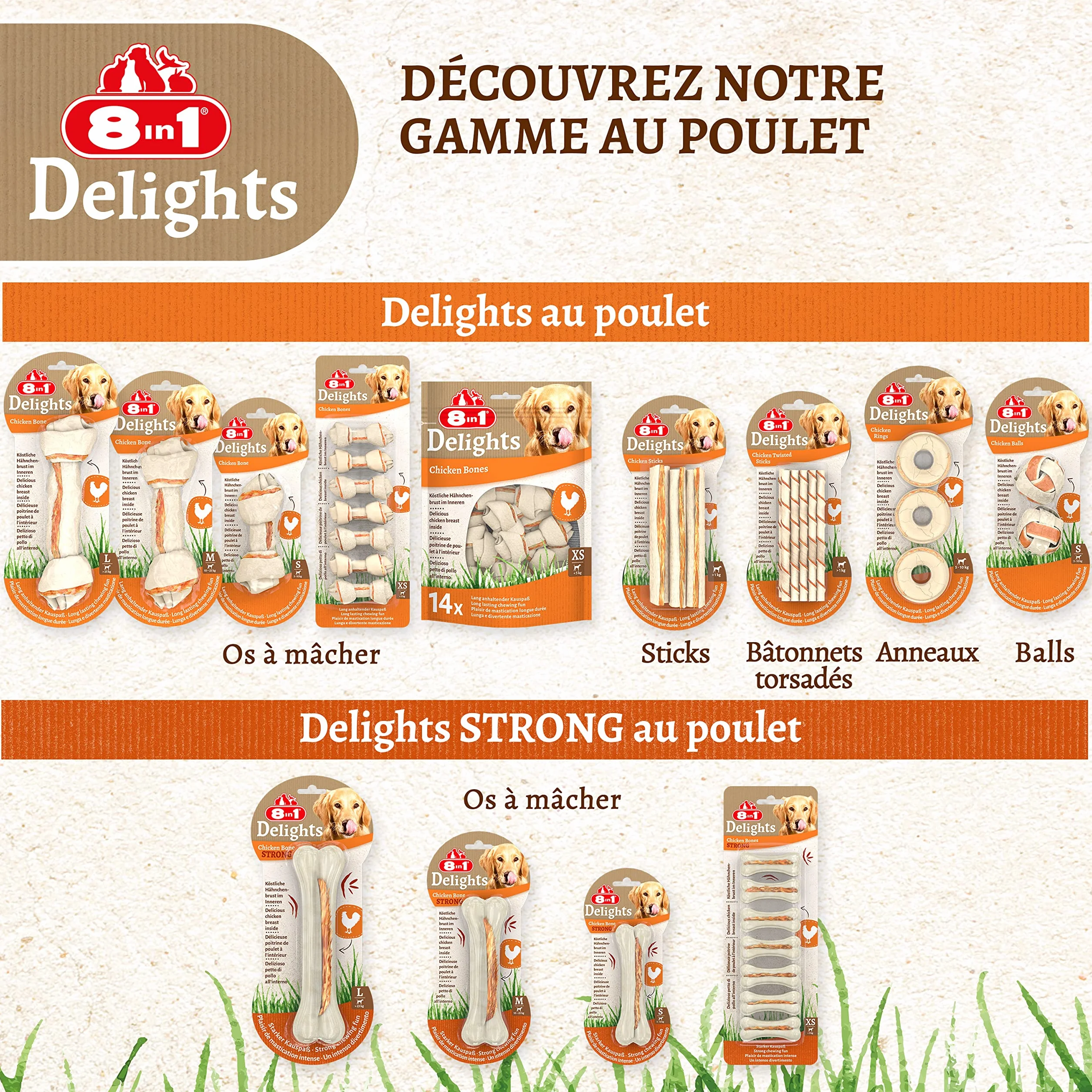 8in1 Delights XS Os à Mâcher garnis de poulet pour Chien de Petite Taille - 7 pièces