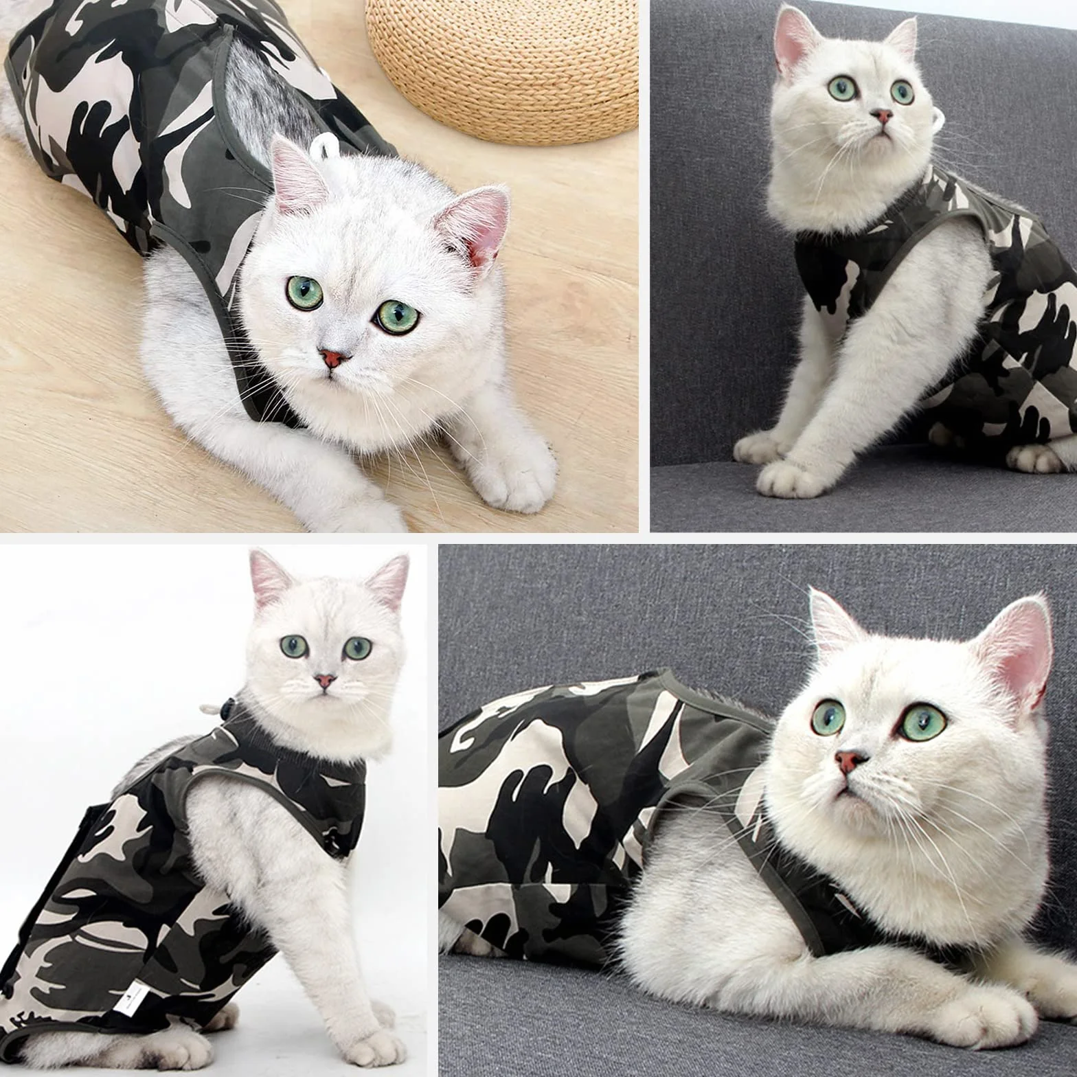 Combinaison de Récupération Chirurgicale pour Chat, Vêtement Post-Opératoire Camouflage, Alternative au Collier Cône E pour Plaies Abdominales (L)