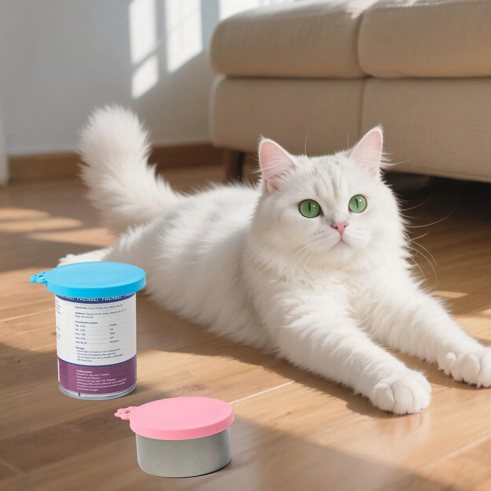Lot de 4 Couvercles Silicone Alimentaire pour Chats et Chiens avec Cuillère