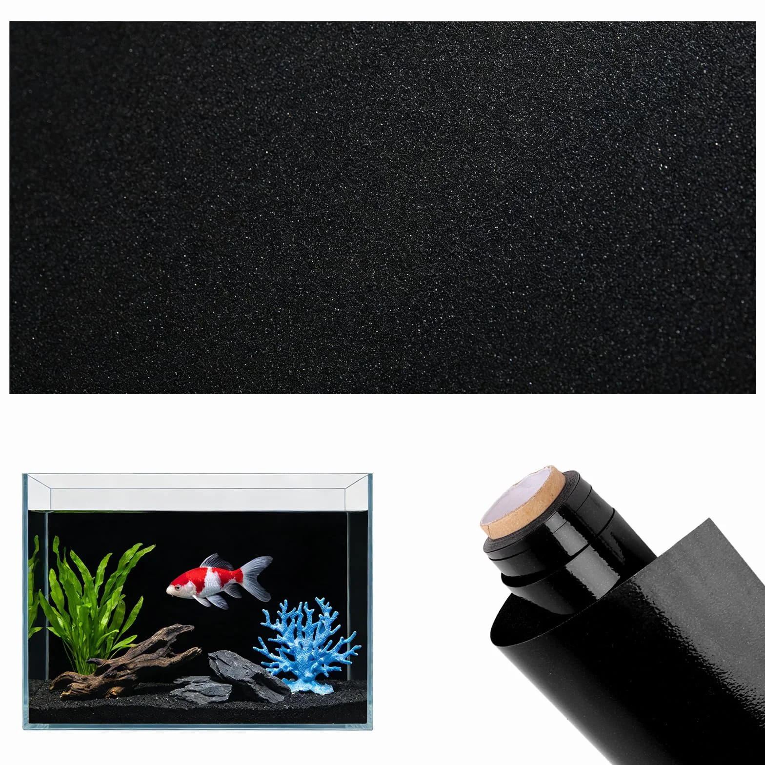Fond d'aquarium Statique Noir Autocollant PVC 30cm*200cm