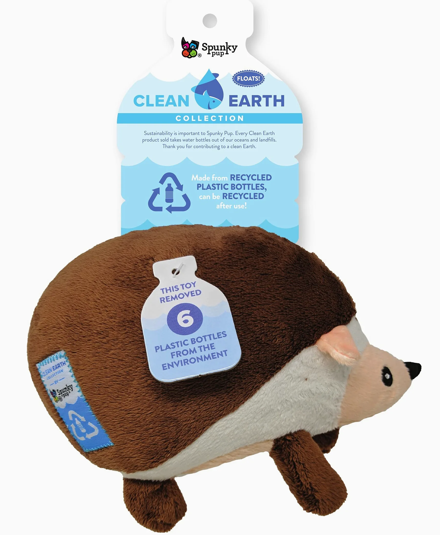 Spunky Pup Clean Earth Hérisson en Peluche | Fabriqué à partir de Bouteilles d'eau 100% recyclées | Taille L