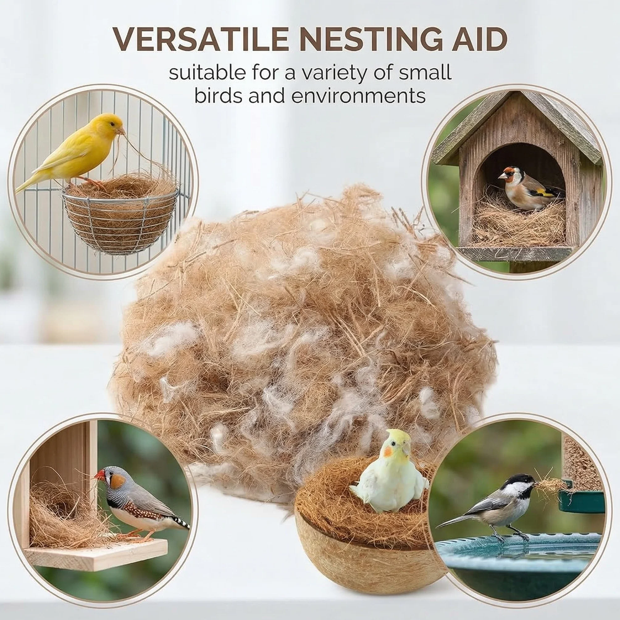 Matériau Naturel pour Nidification d'Oiseaux, Mélange Paille Jute Soie Coton, 40g