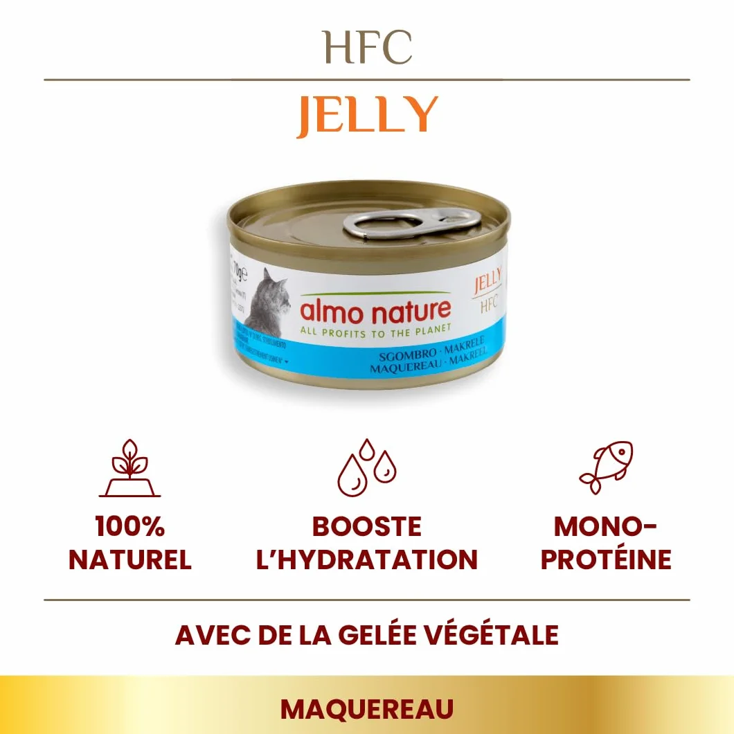 Almo Nature HFC Jelly - Nourriture Humide pour Chat Adulte - Maquereau - 70 g x 24 Boîtes