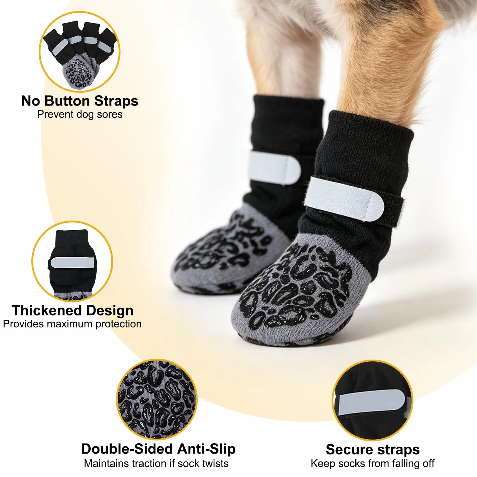 Chaussettes Antidérapantes pour Chien avec Double Adhérence - Lot de 4 pour Parquet et Carrelage, Anti-Glisse et Anti-Léchage (M)