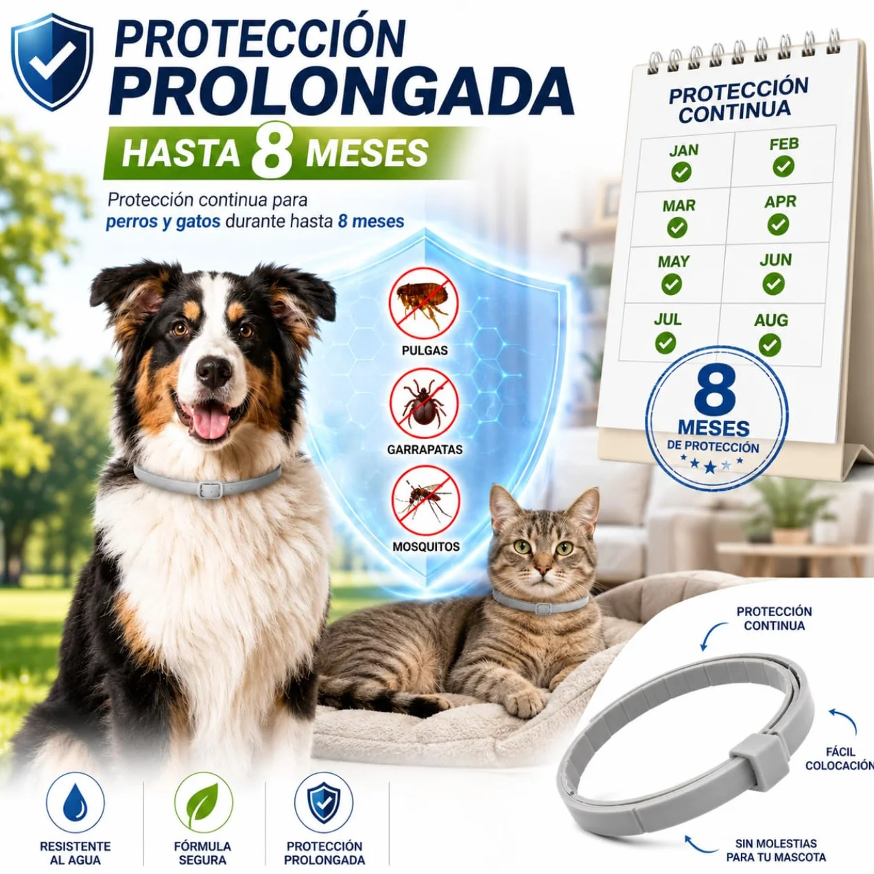Collier Antiparasitaire Chien 70 cm 1 Unité 8 Mois Protection Puces Tiques Moustiques Acariens Poux