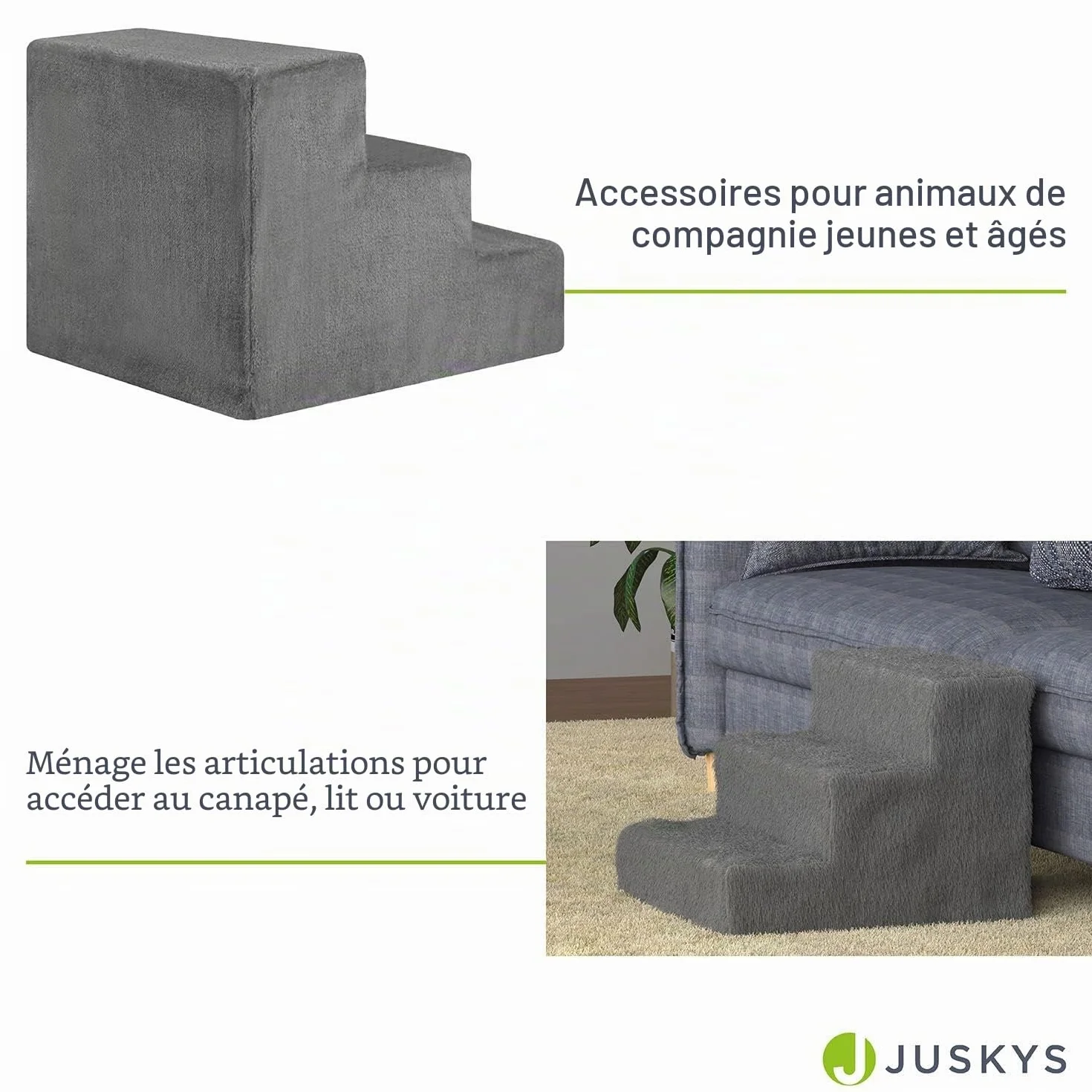 Juskys schody dla zwierząt 36 cm 3 stopnie pokrowiec z pluszu
