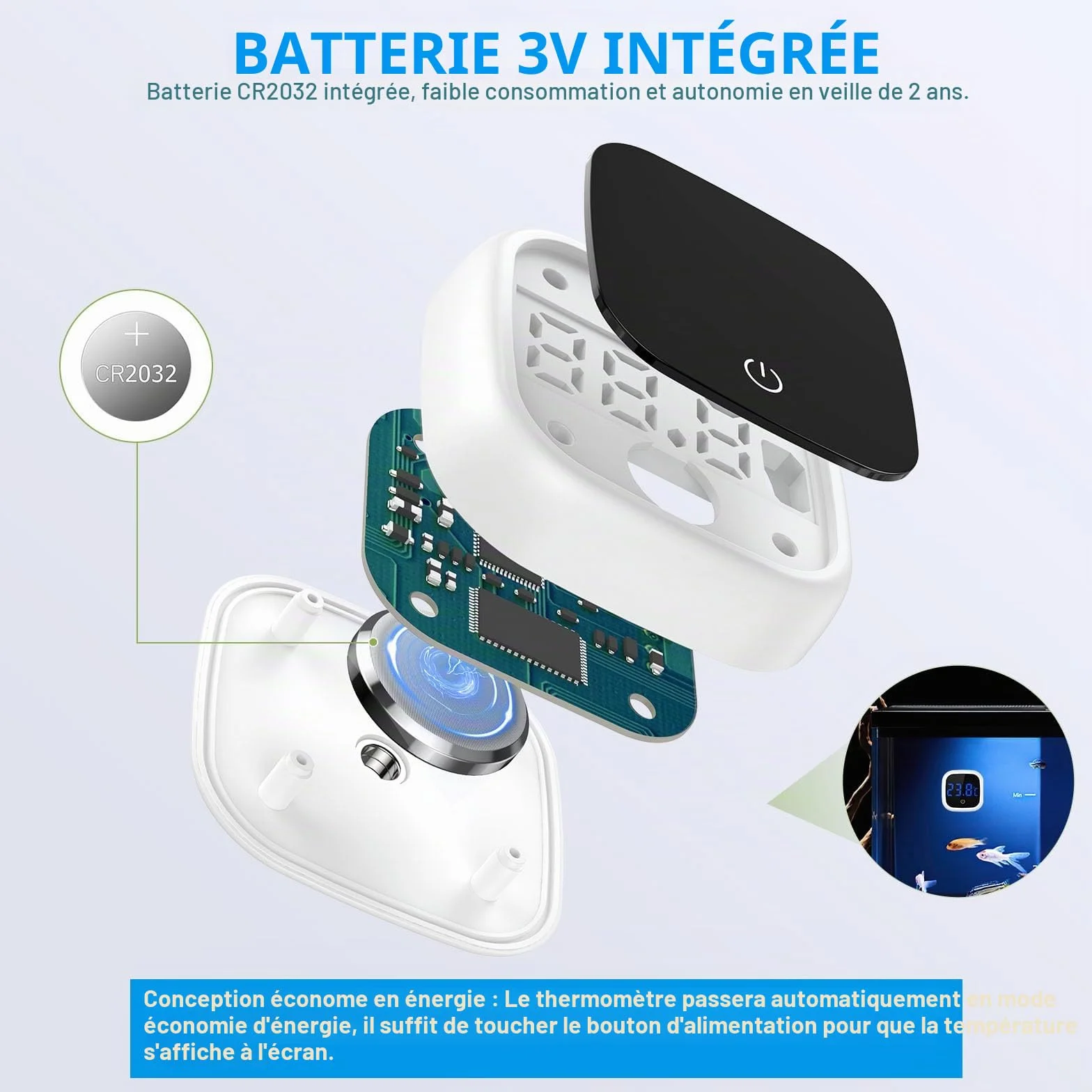 Brifit Thermomètre Aquarium Numérique avec Ecran Tactile LED, Sans Fil pour Eau Douce et Marine