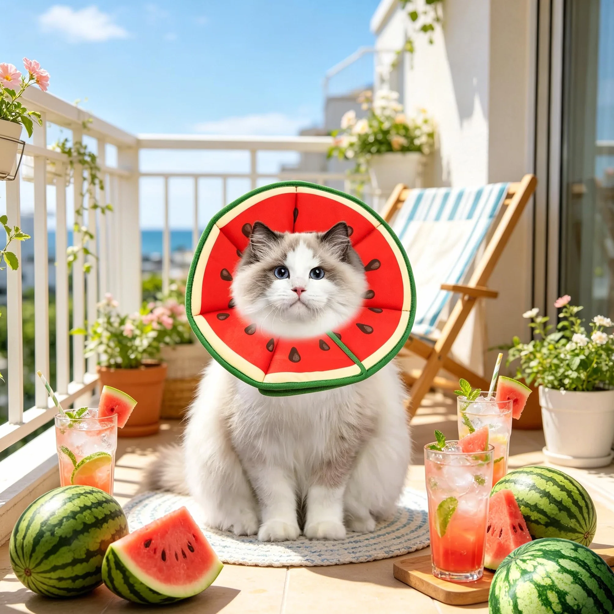 Collerette Chat Anti Léchage Forme Pastèque Douce Récupération Postopératoire Taille M