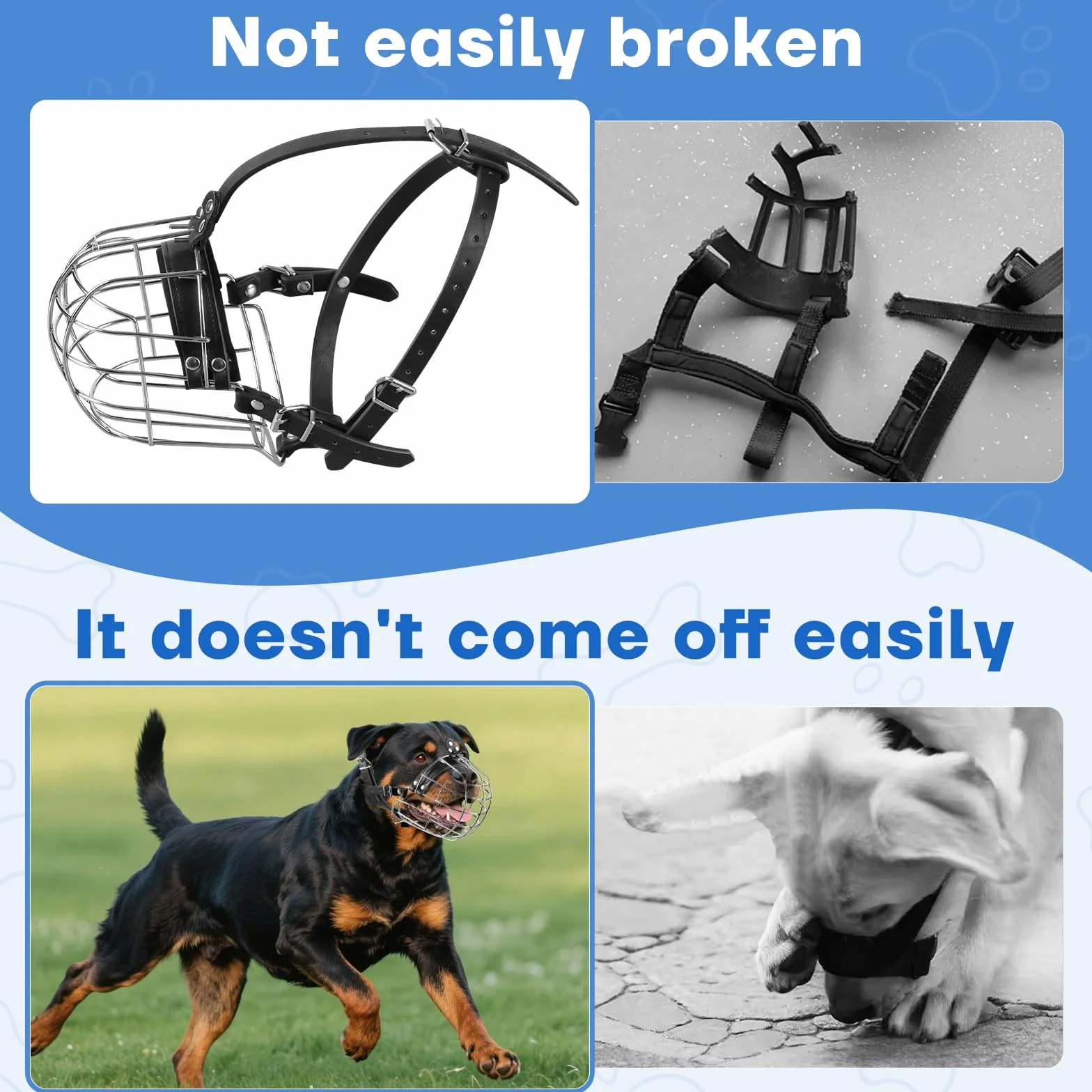 Muselière pour Chien en Métal avec Sangles en Cuir, Pitbull, Dogue Allemand, Rottweiler, Panier en Fil de Fer Sécurisé, Respirant, Ajustable pour Les Grands Chiens (Argent)
