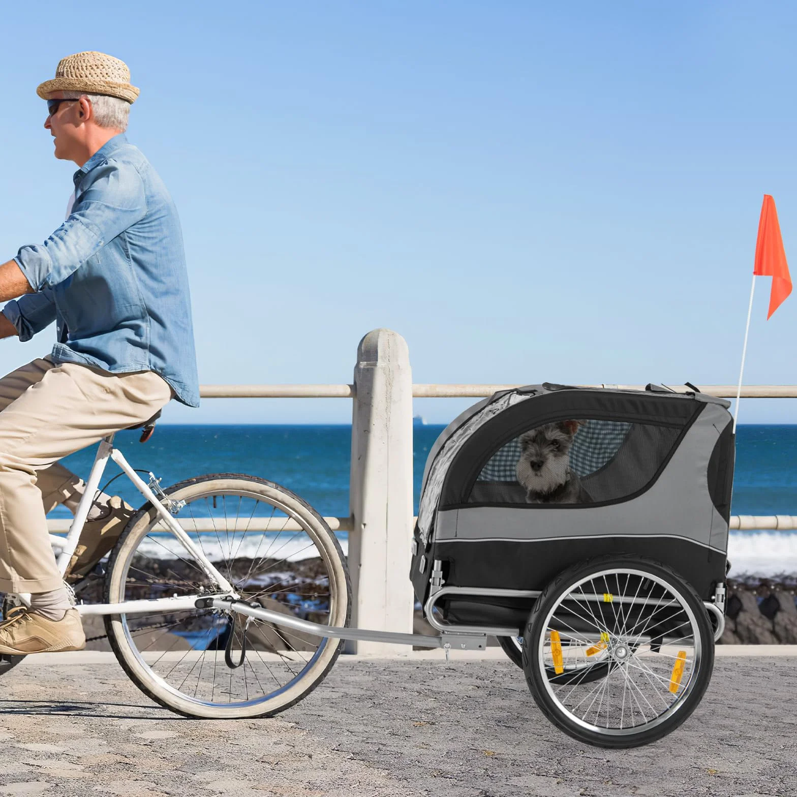 GOPLUS Remorque de Vélo pour Chien, Chariot Pliable, Charge Max. 40 kg, Gris