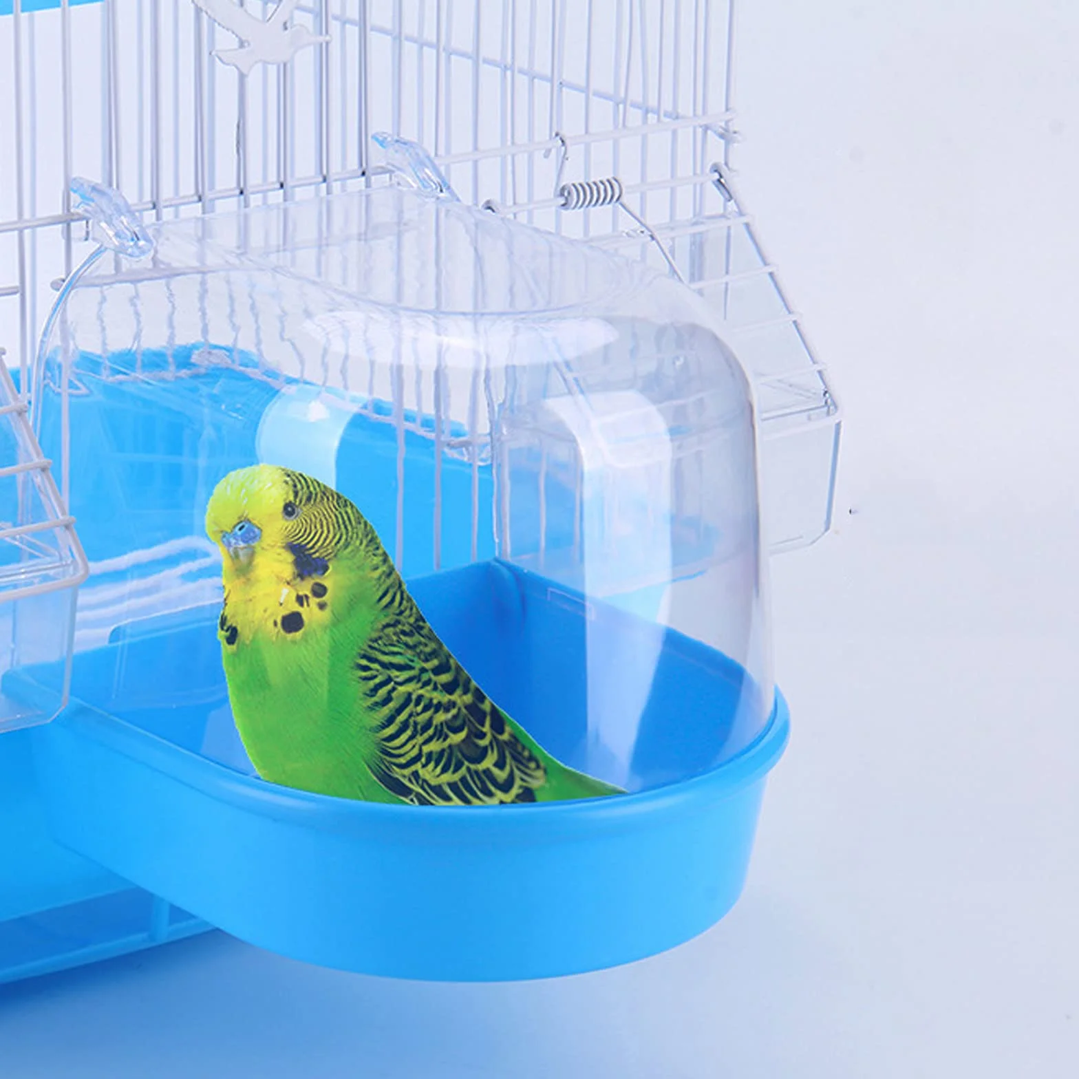 Baignoire pour Oiseaux avec Crochets, Accessoire de Cage pour Bain, 13x13x13.5cm Bleu