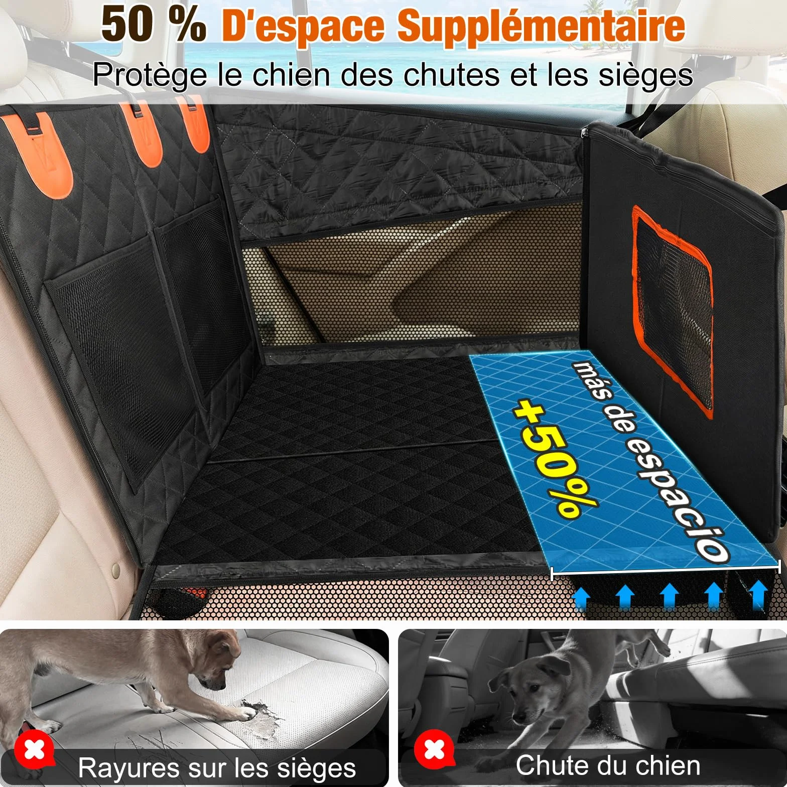 XBEN Siège Auto Chien Extra Stable 50% Espace Panier Voiture avec Fenêtres Filet Transport Arrière 68 KG