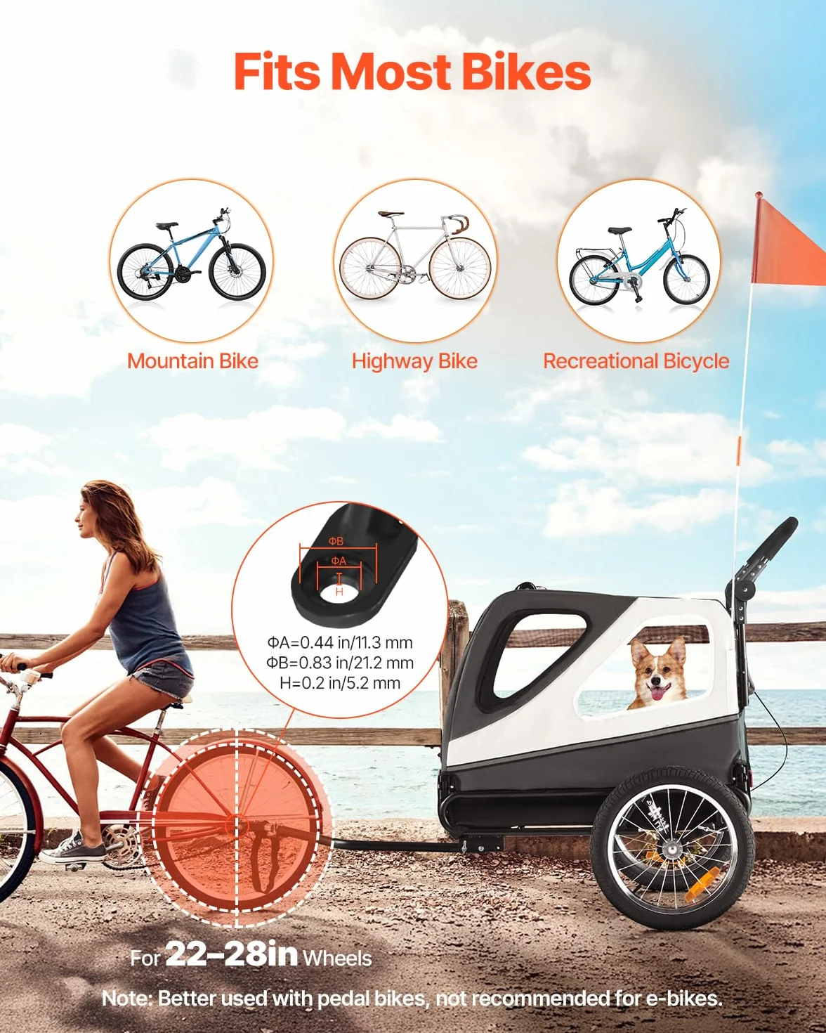 VEVOR Remorque de Vélo Chien Pliable avec Roues à Dégagement Rapide, Coupleur Universel