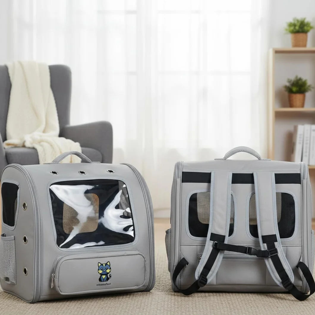 Sac de Transport pour Chat avec fenêtre panoramique – Structure Rigide, Ventilation Multiple – 45×30×40 cm (Gris foncé)