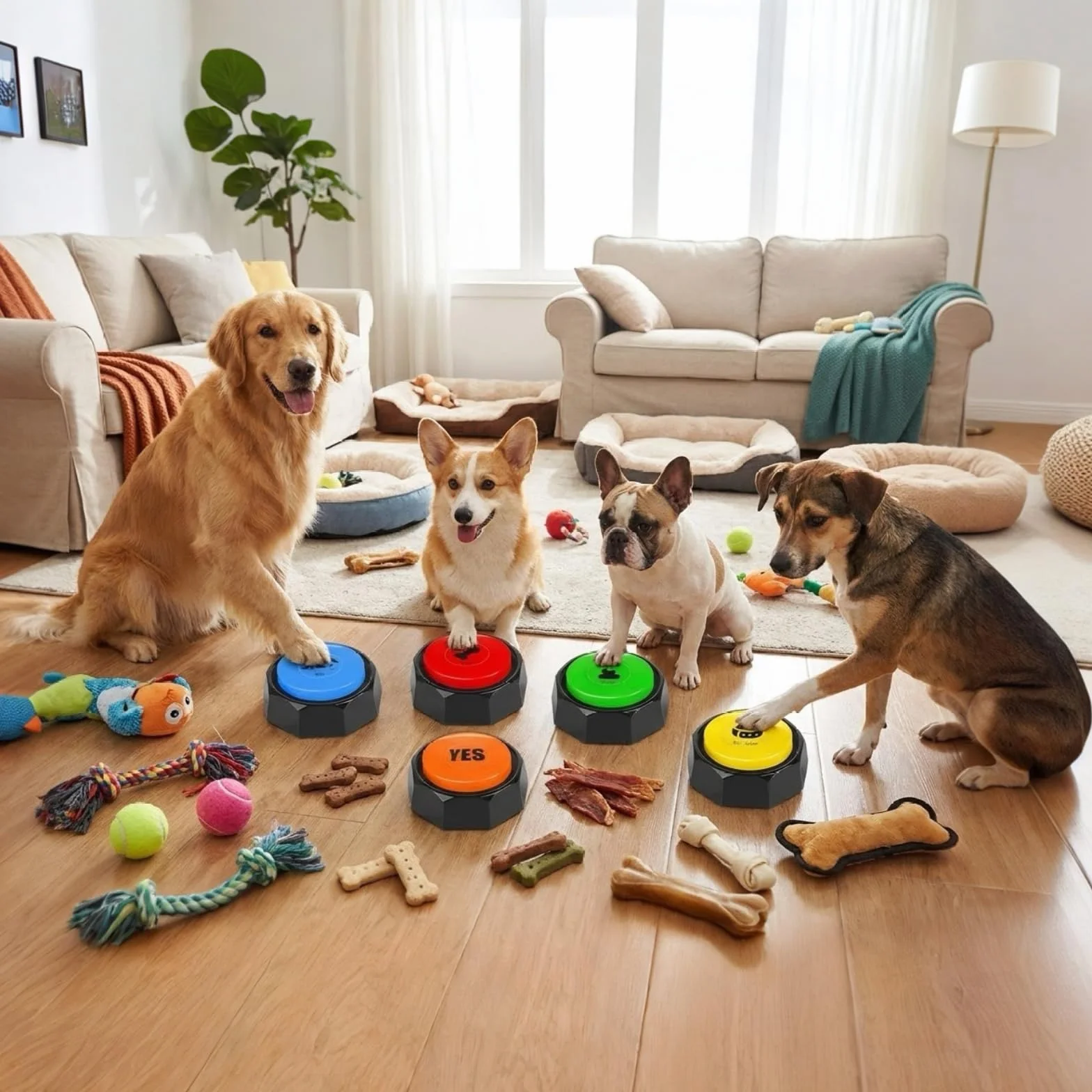 8 Boutons de Communication pour Chien colorés, Bouton de Conversation pour Chien, Bouton pour Chien, 50 Autocollants et 4 plaques d'accessoires pour Apprendre à Votre Chien à Parler