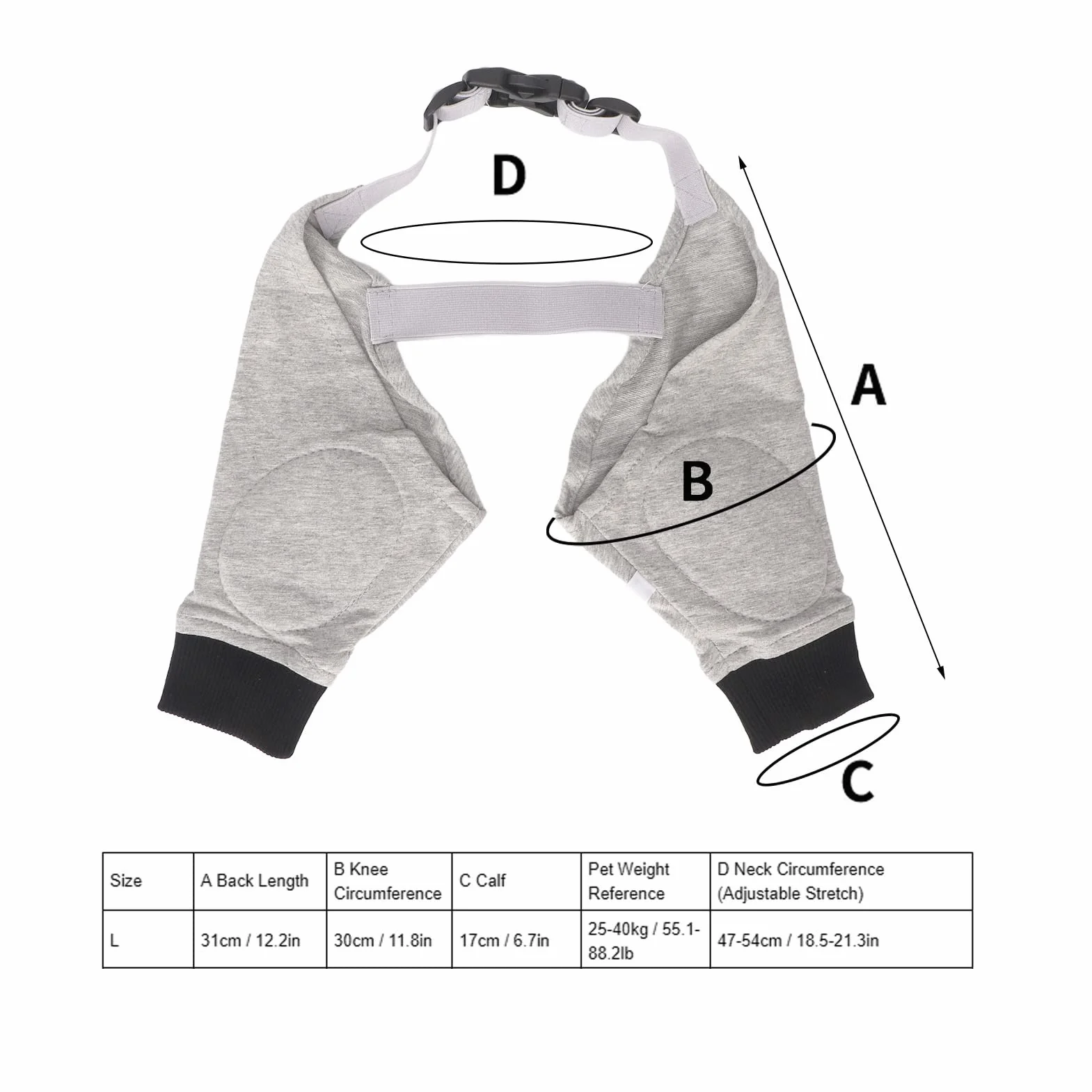 Protège-coude Chien Respirant Réglable Chauffant Articulations Manchon Jambe Avant Coton Polyester Gris Noir L