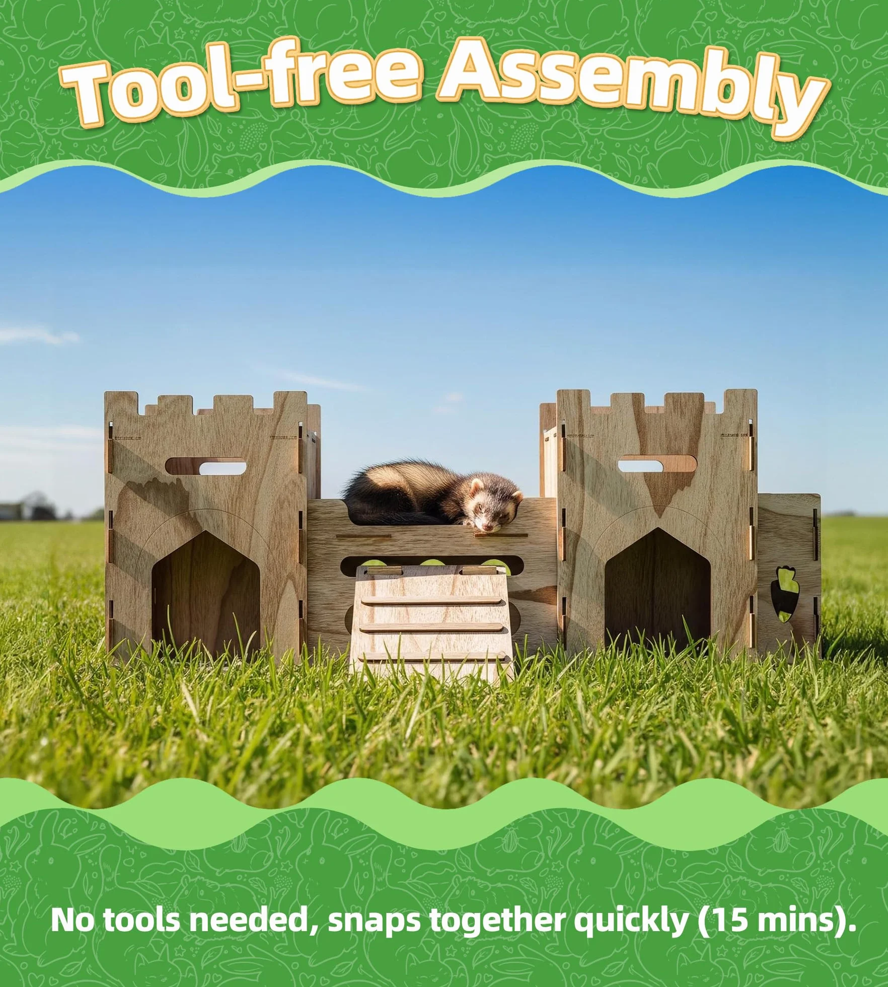 HIIMALEX Château de lapin extra large en bois à plusieurs étages, cachette ventilée robuste pour lapin, cochon d'Inde, chinchilla furet