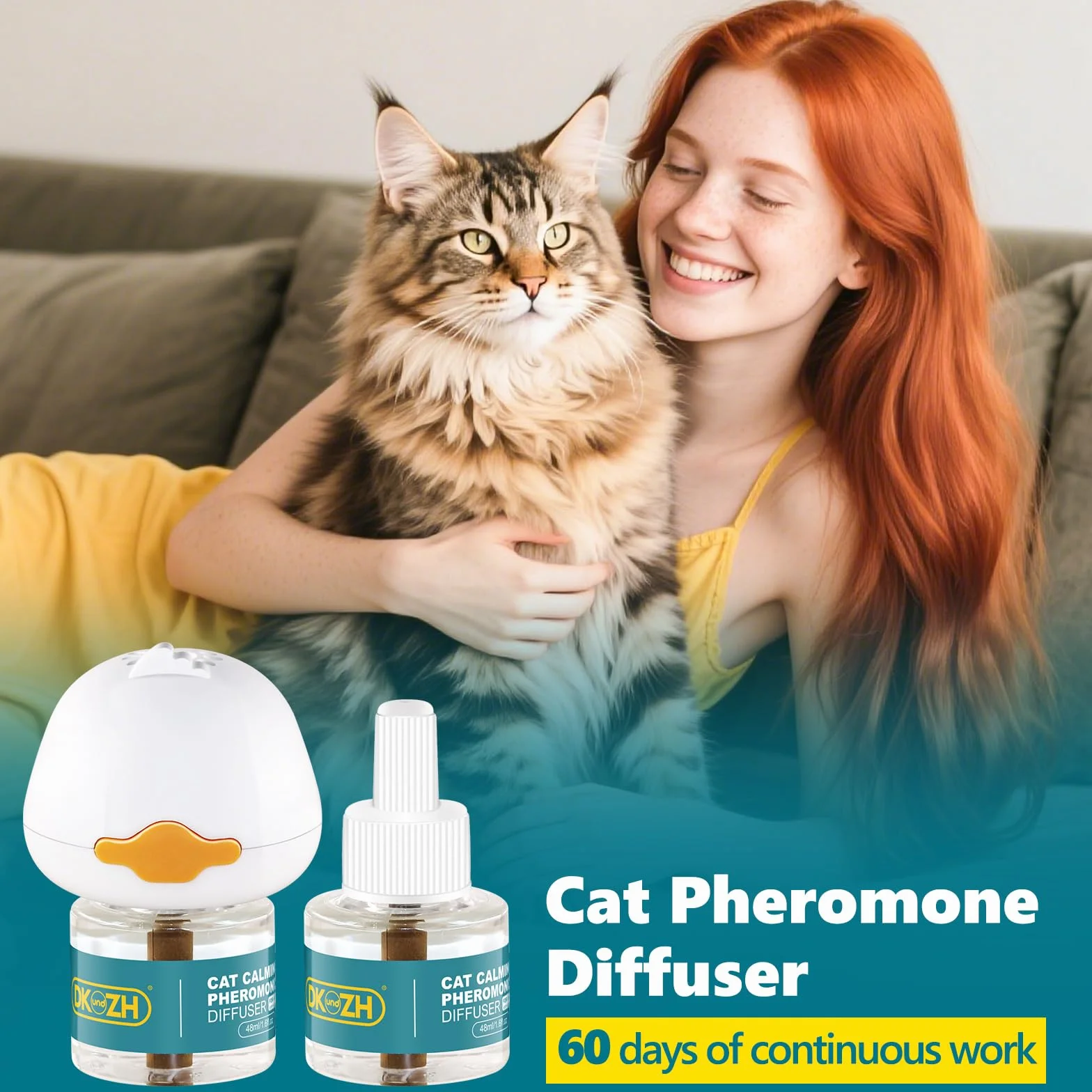 Diffuseur Phéromone pour Chat 3 en 1 Anti Stress, 60 Jours, 1 Diffuseur + 2x48ml Recharges