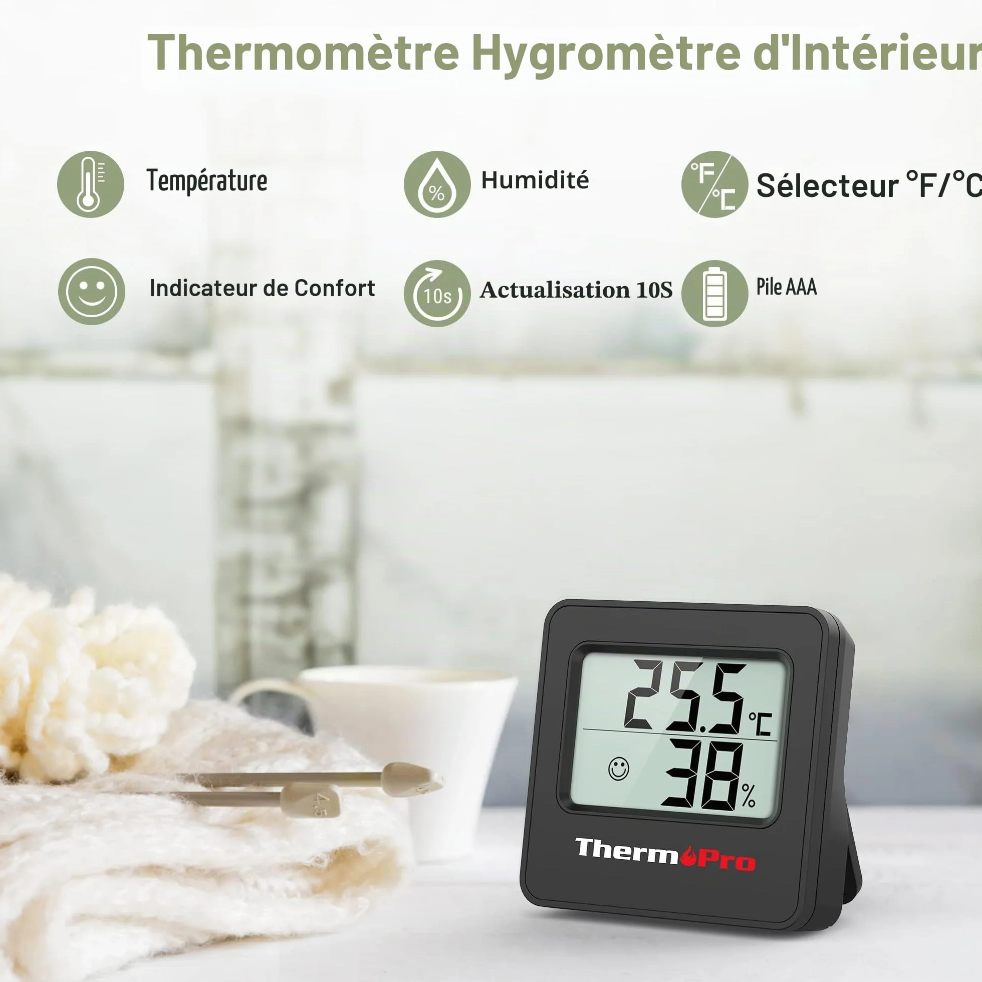 ThermoPro TP157-3 Hygromètre Digital Thermomètre Intérieur avec Capteur d'Humidité et Indicateur de Confort