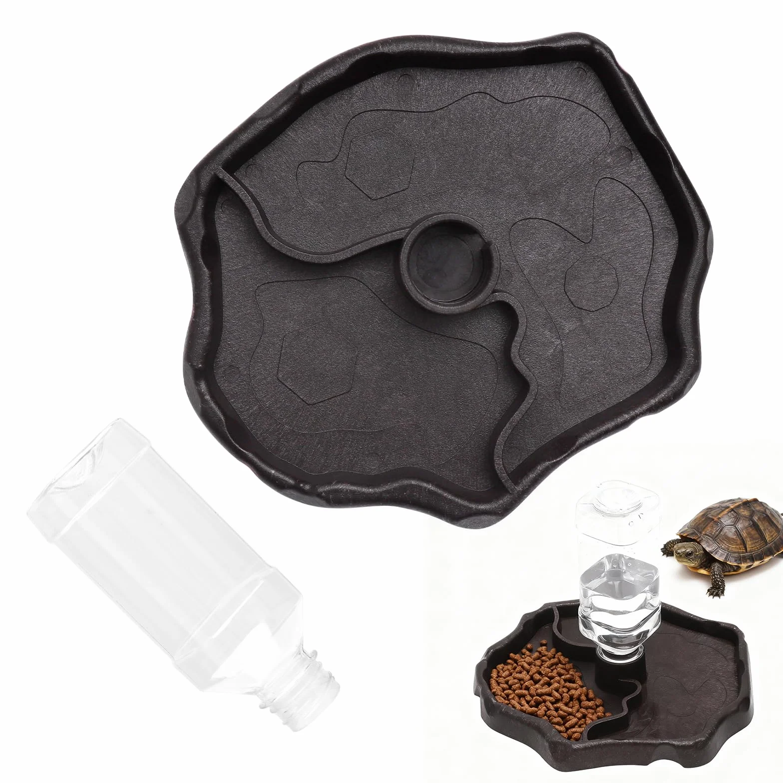Abreuvoir Tortue Terrestre, Abreuvoir Reptile avec Bouteille, Gamelle Tortue Terrestre et Distributeur Eau Tortue Terrestre 2 en 1, Abreuvoir Tortue Automatique pour Lézards, Geckos, Serpents