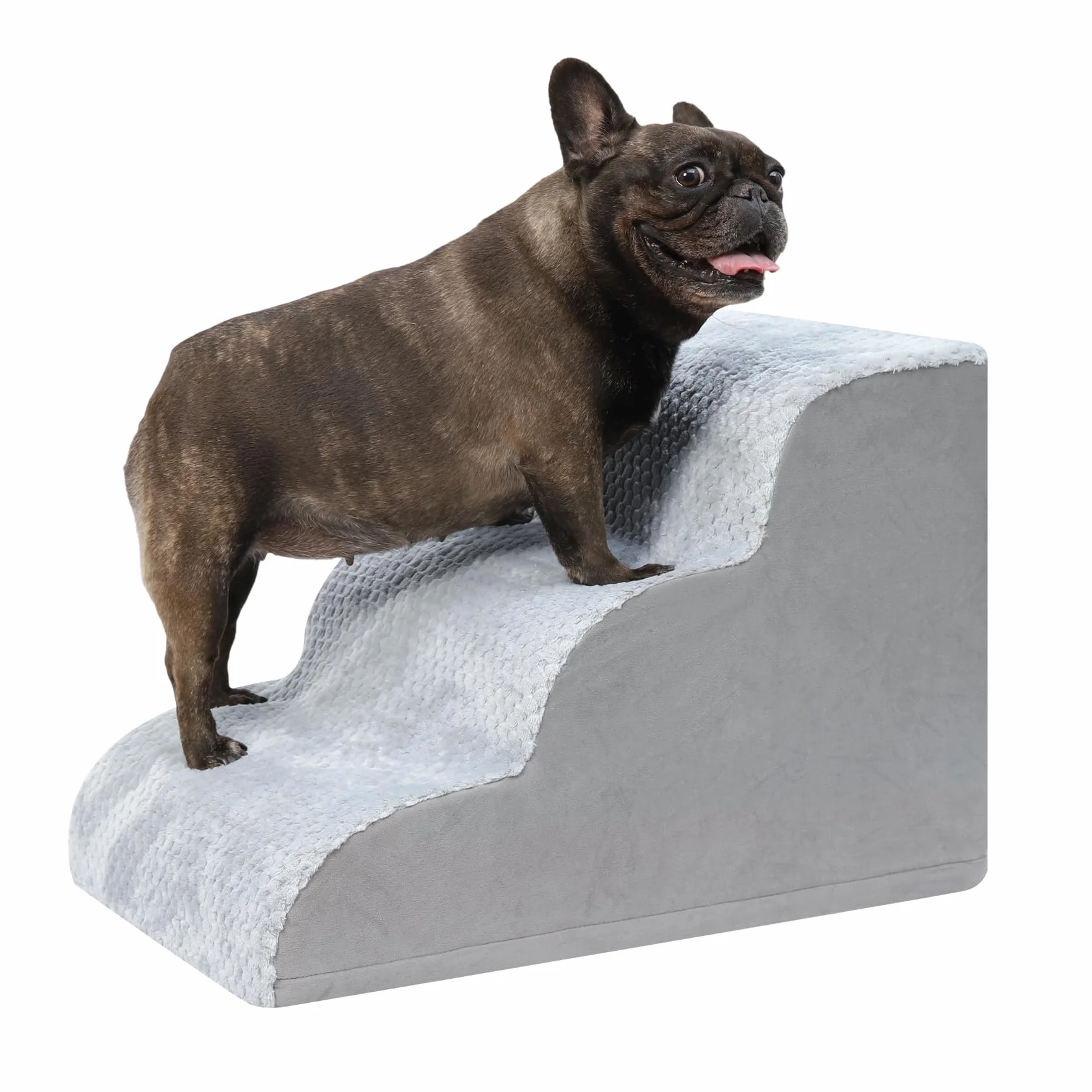 Escaliers pour Chien à 3 Marches Antidérapant Housse Amovible Lavable Accès Canapé Lit Chiots Animaux Âgés Gris 40x57x40 cm