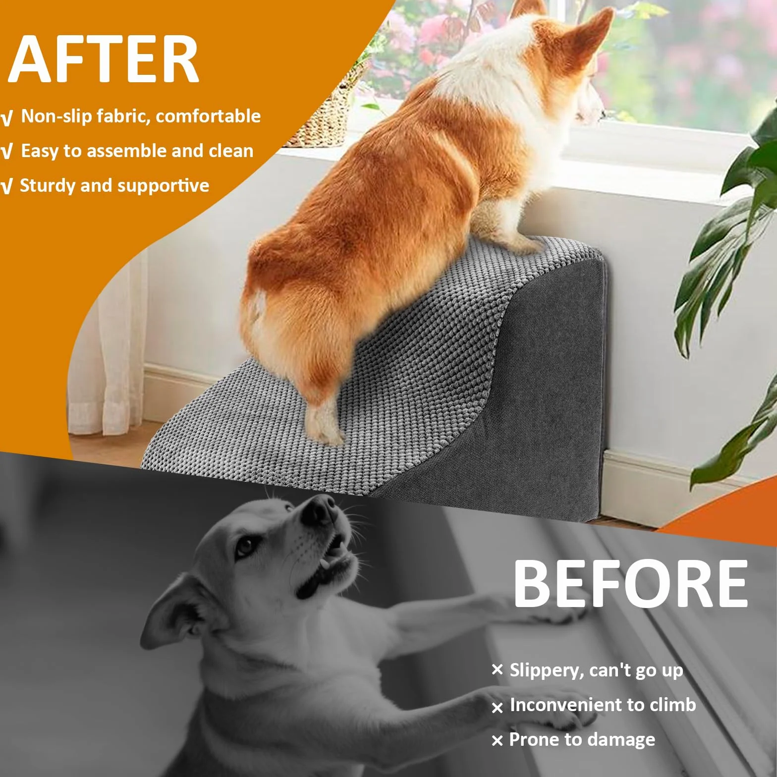 Escalier pour chien 30 cm 2 marches antidérapant housse velours lavable