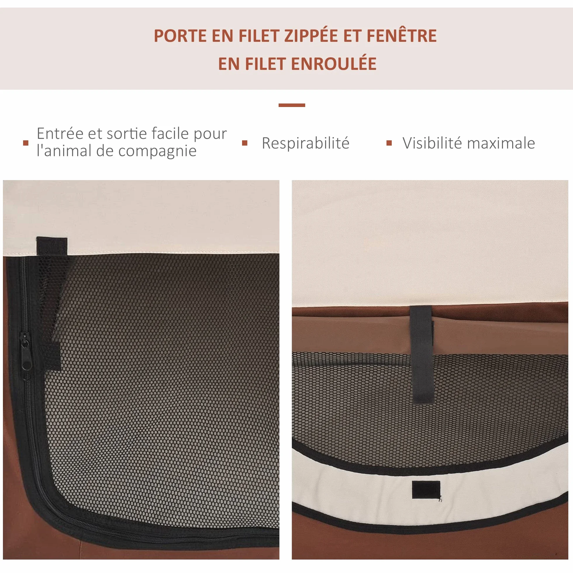PawHut Sac de Transport pour Chien et Chat Pliable pour Voiture 46x36x41 cm