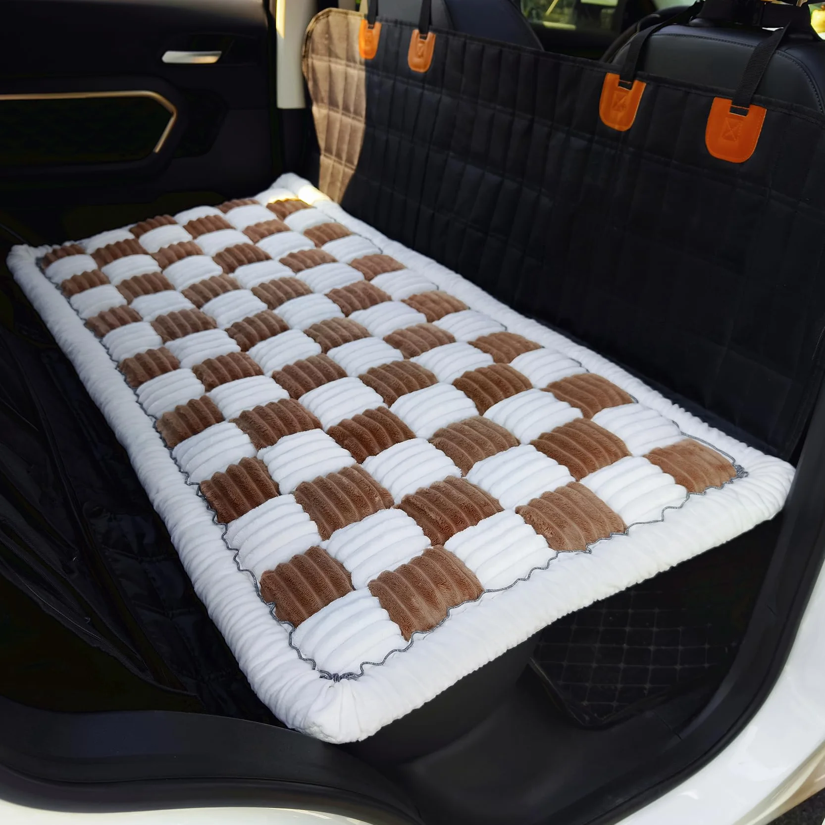 Backseat Tapis de lit pour animal de compagnie - Lit à carreaux pour siège arrière de voiture - Housse de siège de luxe pour chien - Tapis de voyage antidérapant pour animal domestique