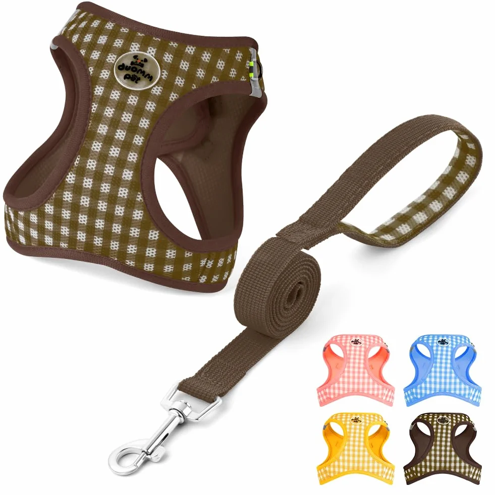 OFFCUP Harnais pour Chiens Anti-Traction avec Laisse, Gilet Réglable Maille Respirante, Marron M