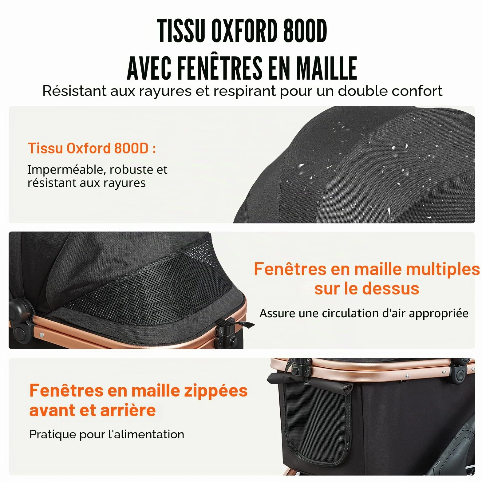 VEVOR Poussette pour Chien 4 Roues Pivotantes avec Freins 30 kg Noir