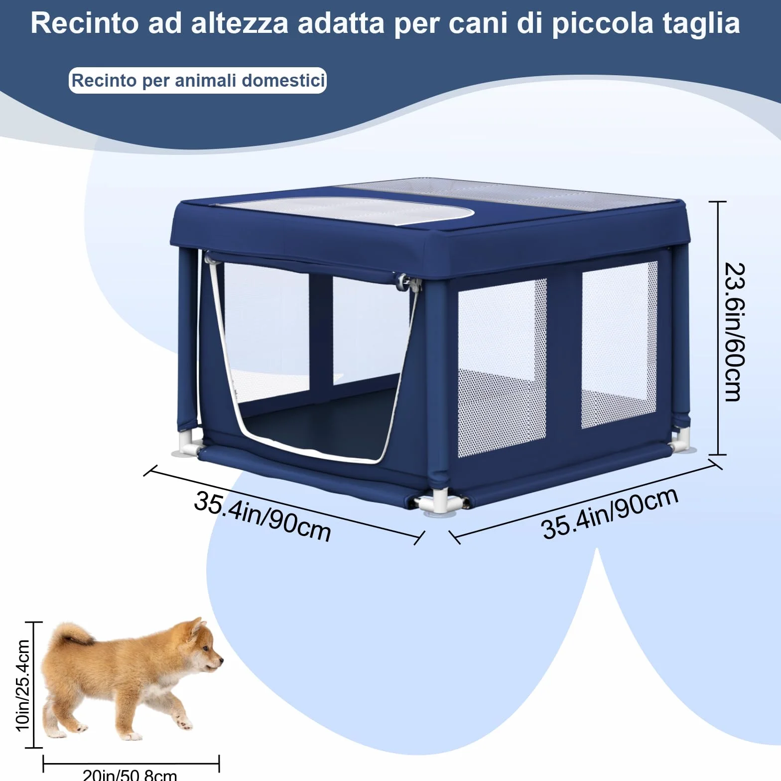 Parc pour Chiots avec Tissu renforcé, Filet en Nylon et Tubes en Acier Inoxydable, Bleu, 90x90x66cm