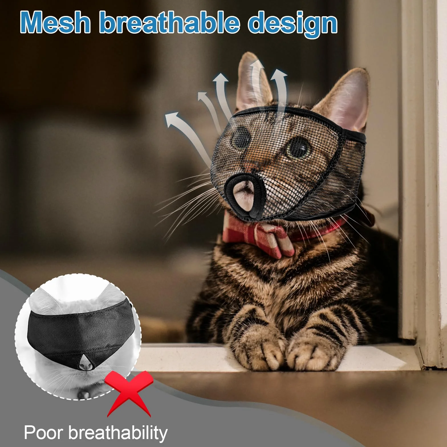 Muselière pour Chat OHCOZZY XS Noir en Maille Souple Anti-Morsure