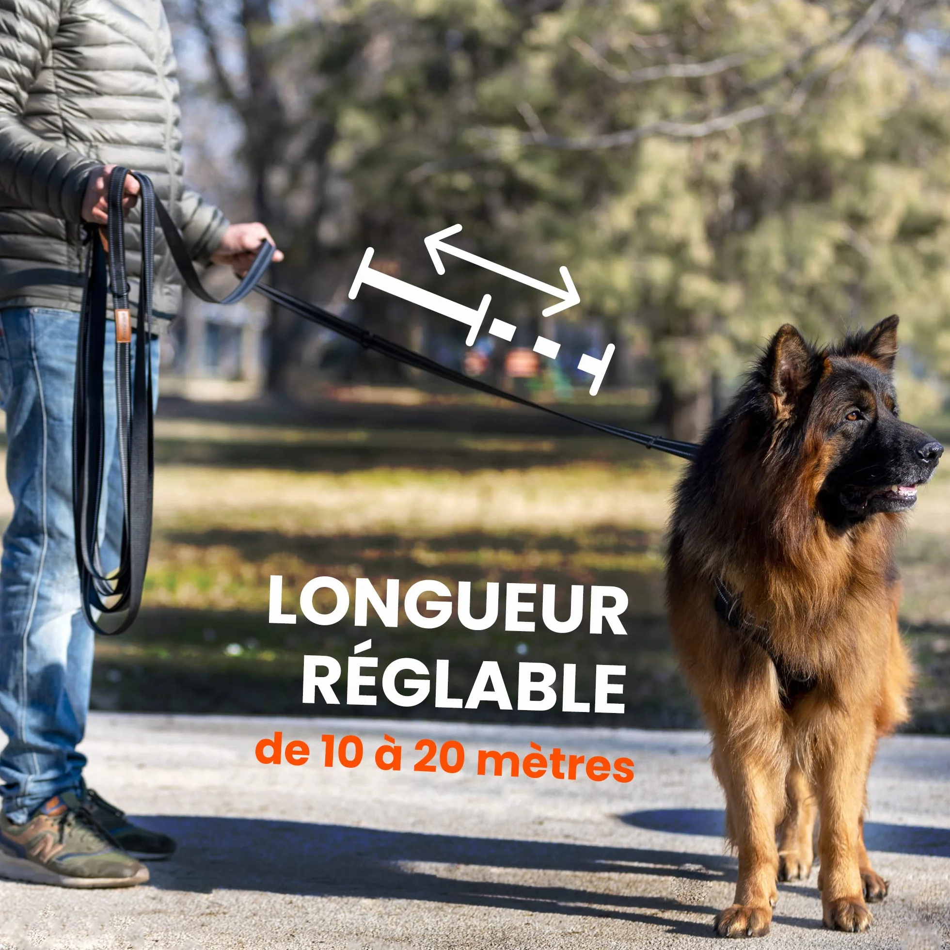 Longe pour Chien 5m 10m 15m 20m Laisse de Dressage avec Poignée Rembourrée et Sac de Rangement Noir
